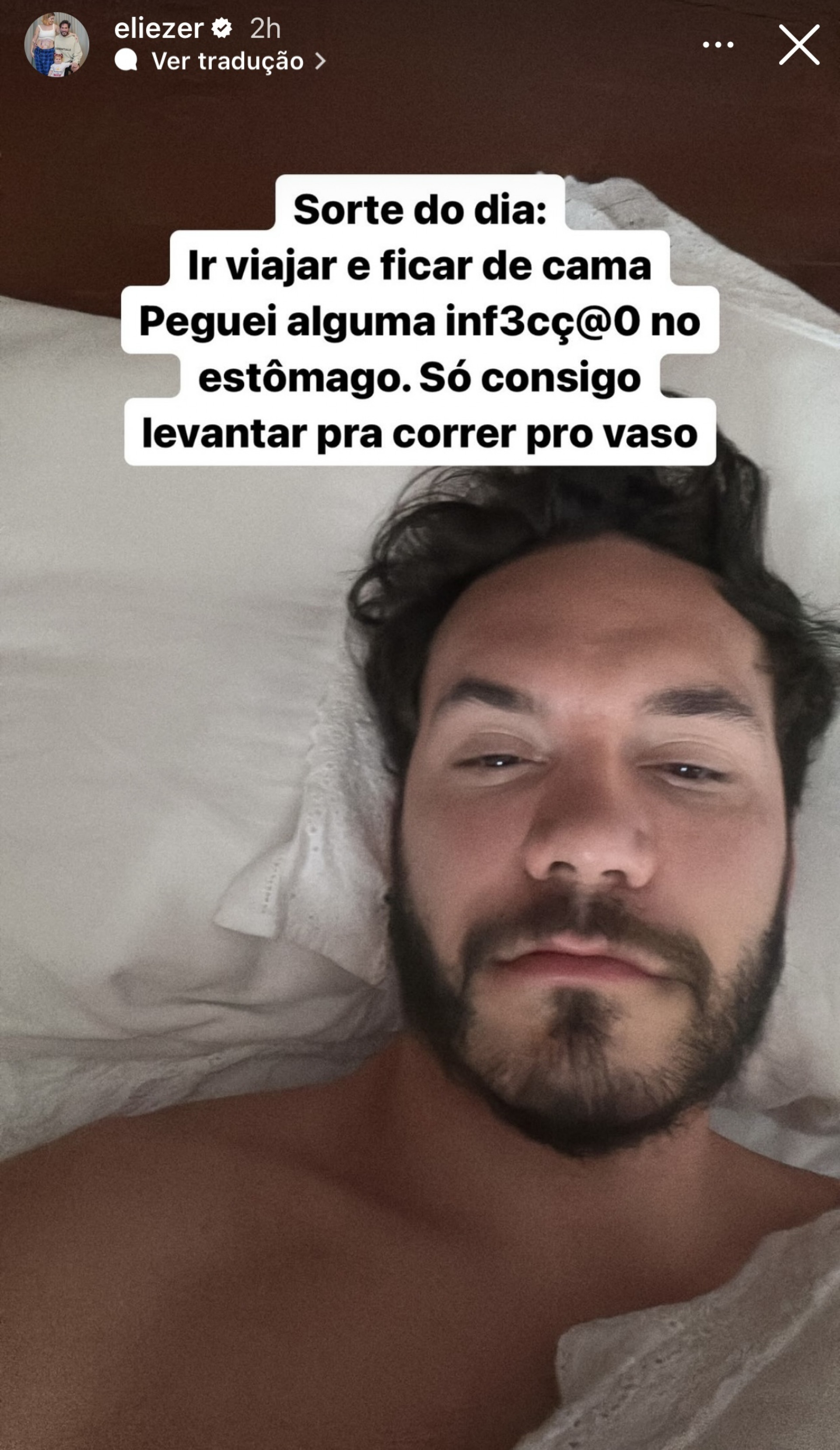 Eliezer revela que está com infecção no estômago - Reprodução