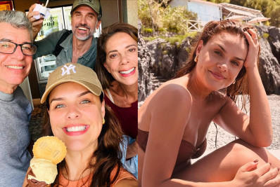 Paloma Bernardi mostra bastidores de filme ao lado de Paulo Betti, Eriberto Leão e  Ângela Vieira