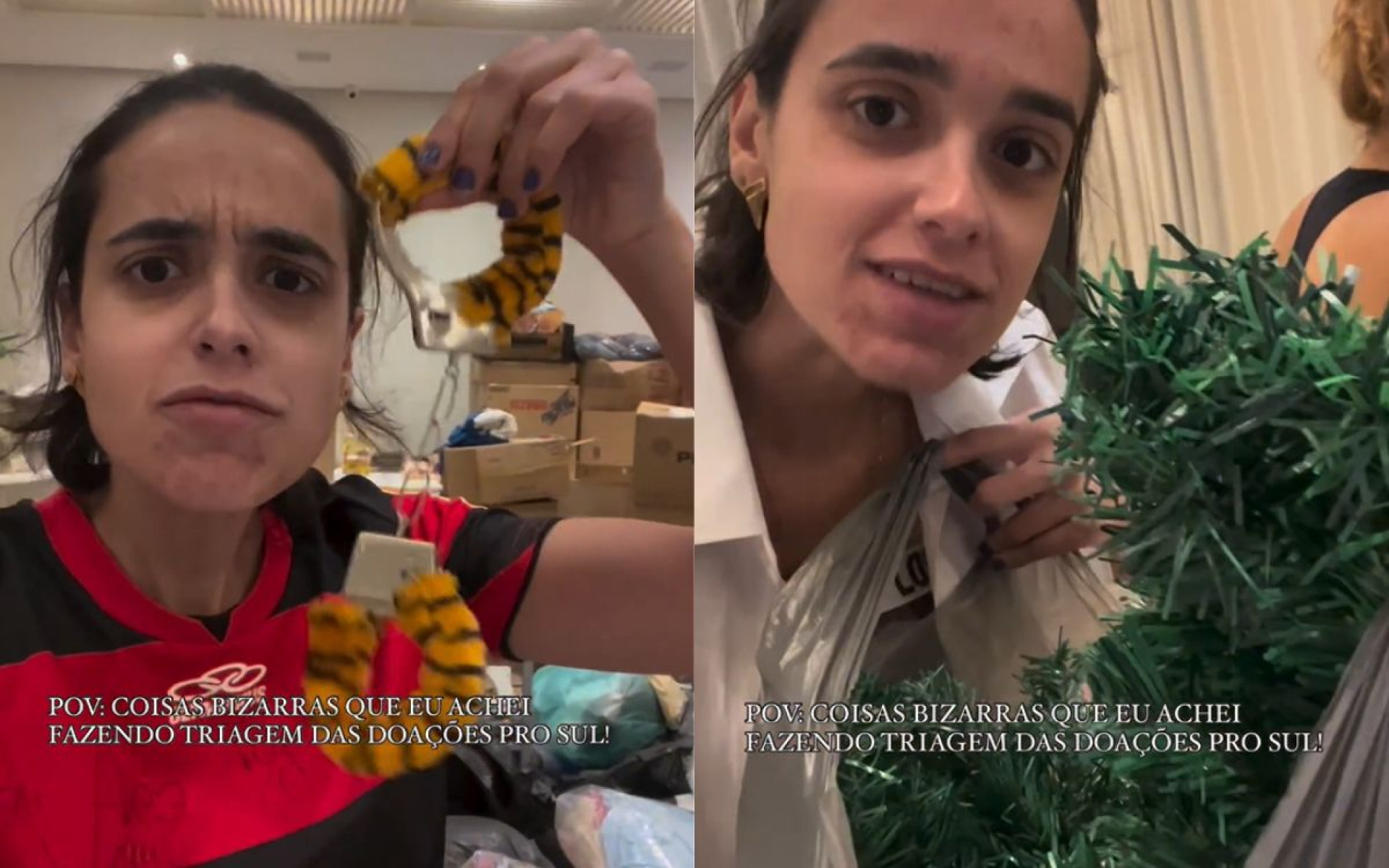 Voluntária mostra itens bizarros doados para o povo do RS - Reprodução / Instagram