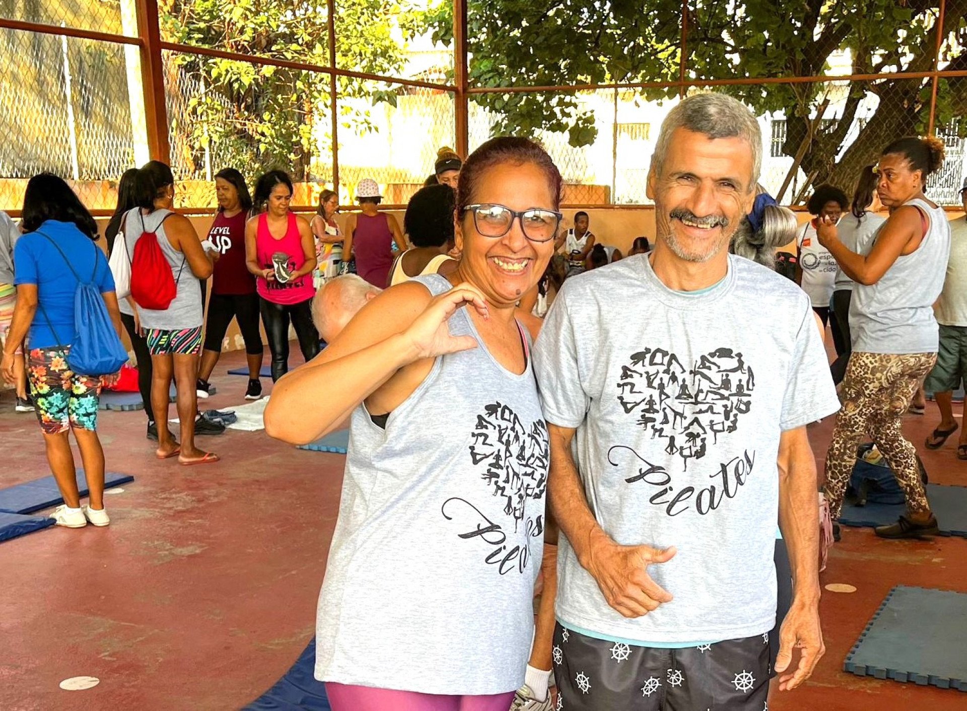 O casal Geonece da Silva e Vanderlei Alves faz pilates juntos. Ela o levou para o esporte - Henrique Gomes / PMBR