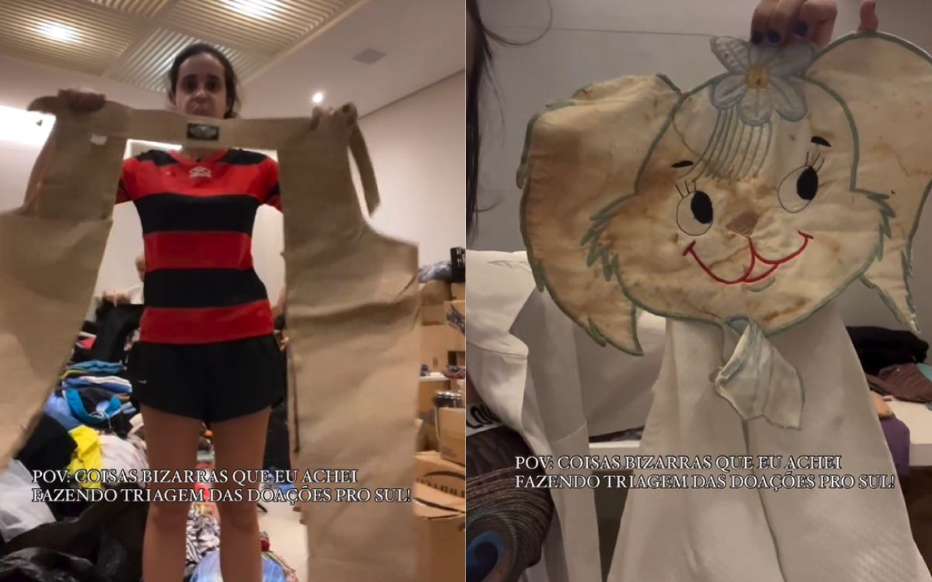 Voluntária mostra itens bizarros doados para o povo do RS - Reprodução / Instagram