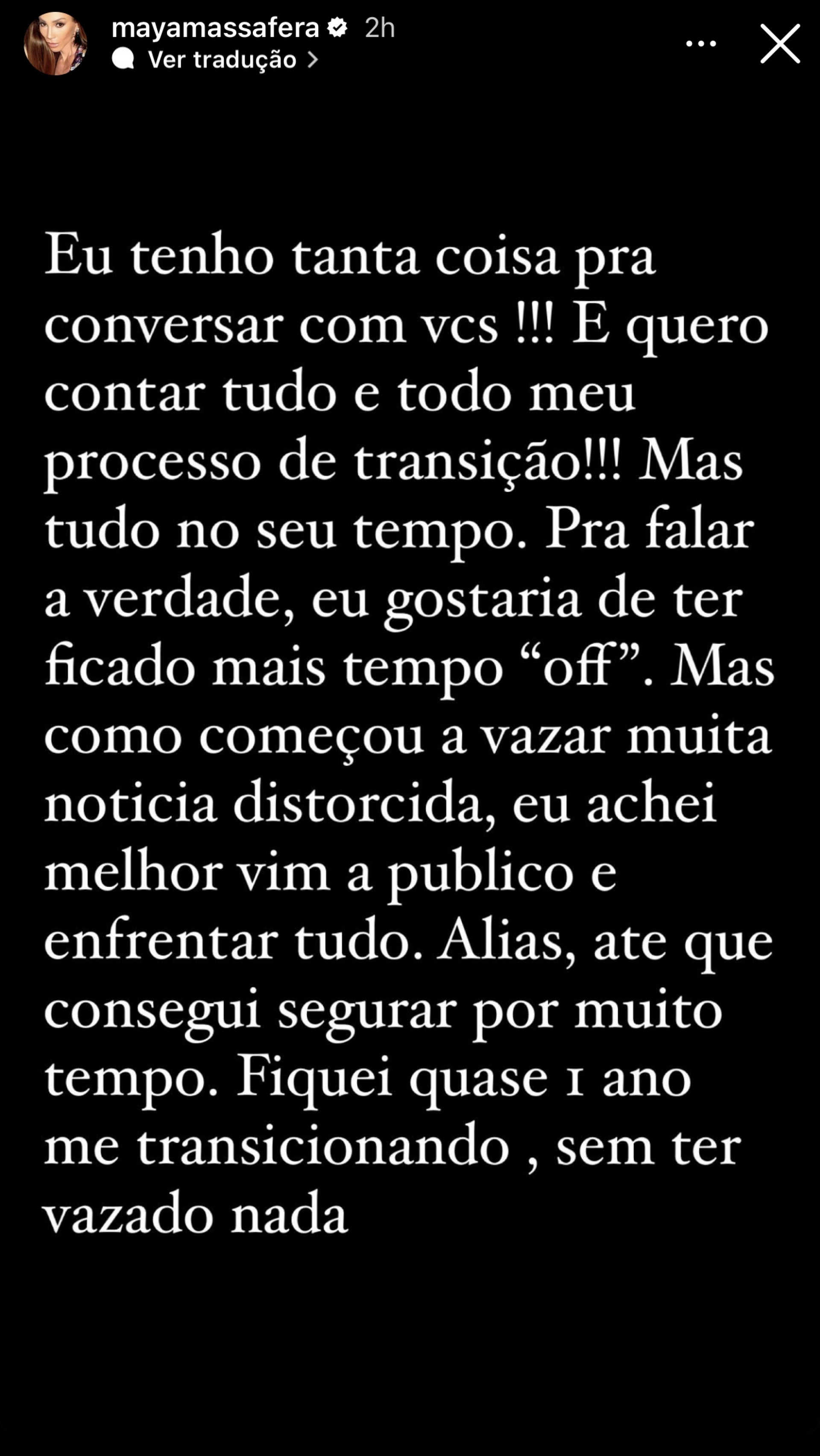 Maya Massafera fala sobre crise de disforia: 'Todo mundo tem coisas boas e ruins' - Reprodução