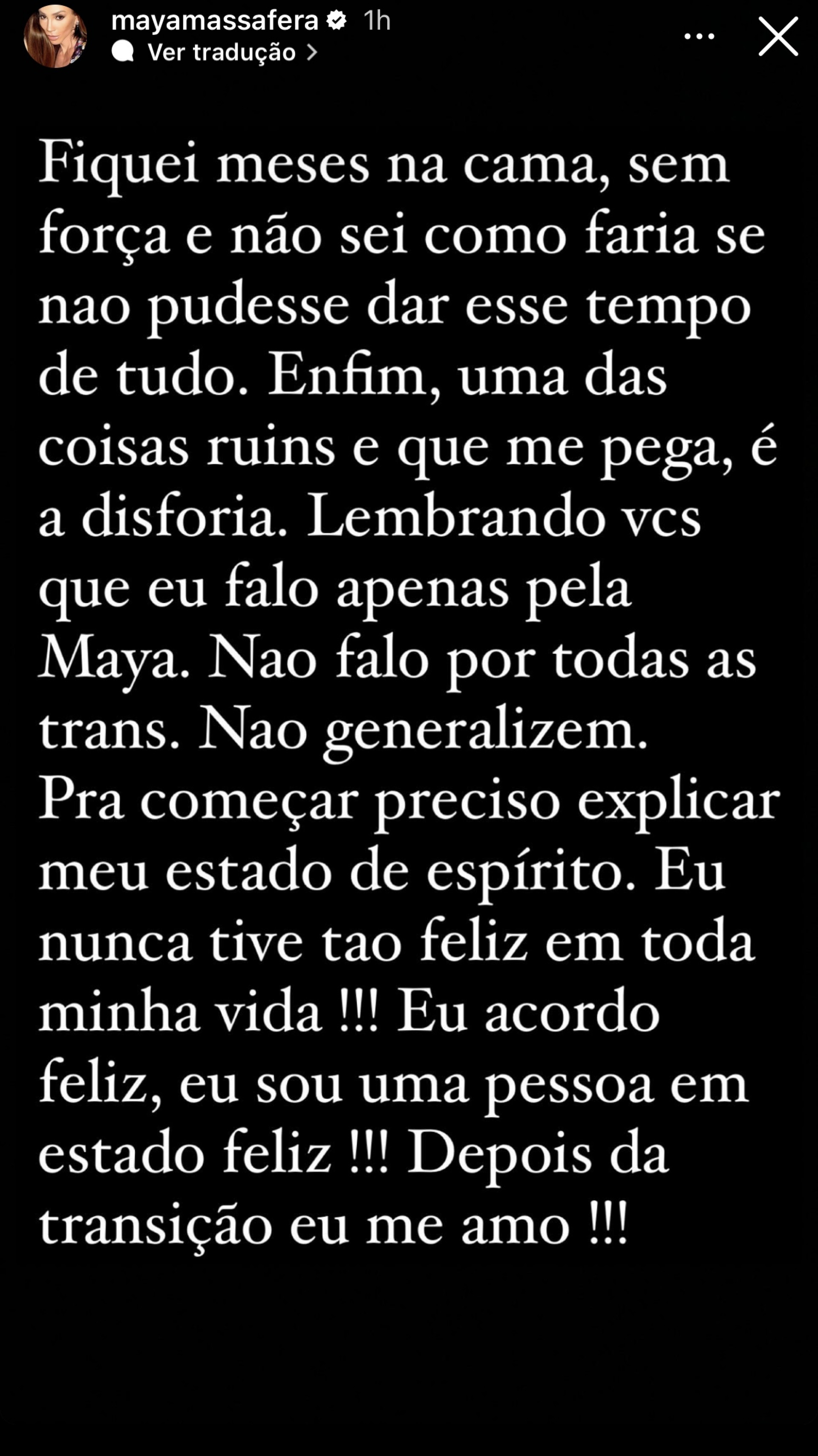 Maya Massafera fala sobre crise de disforia: 'Todo mundo tem coisas boas e ruins' - Reprodução