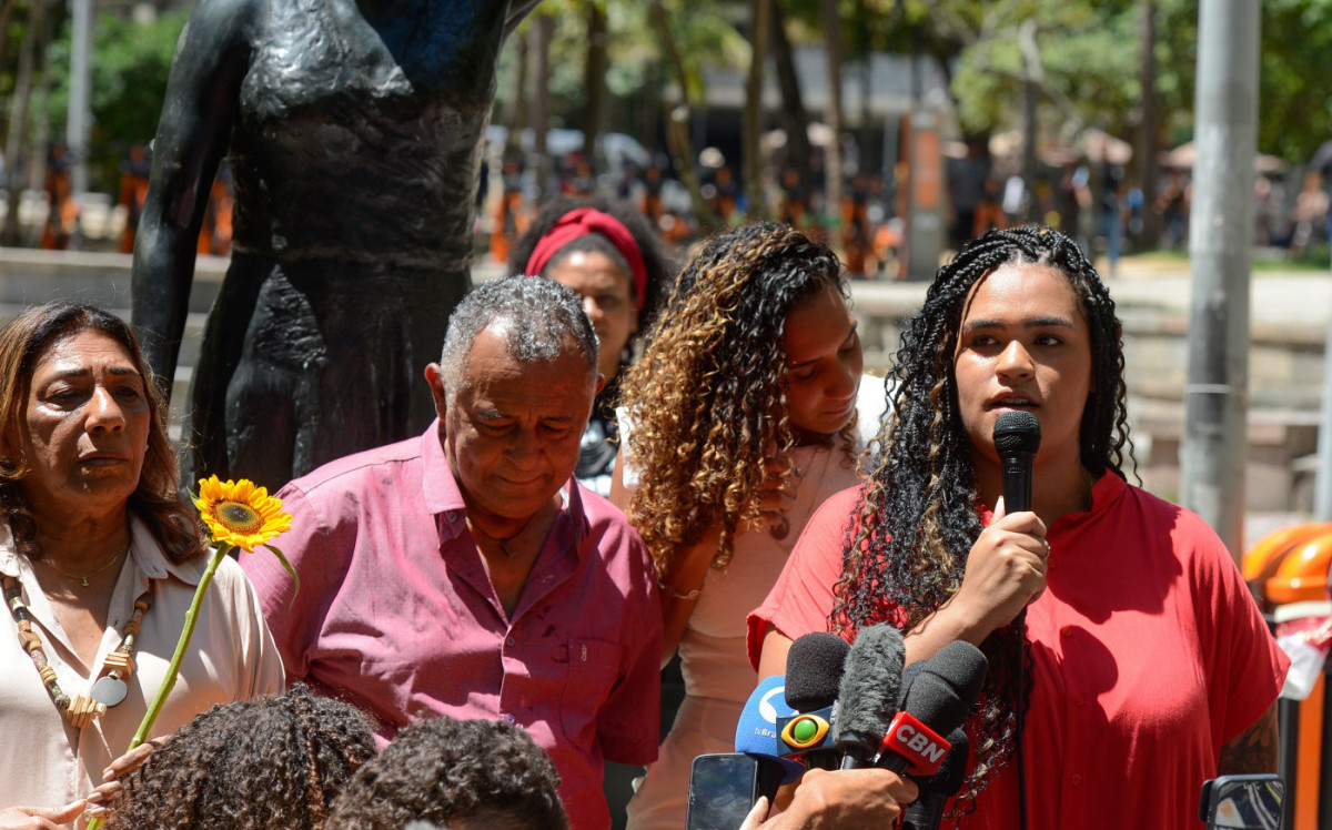 Familiares de Marielle em ato por justiça em 14 de março deste ano, seis anos do crime 