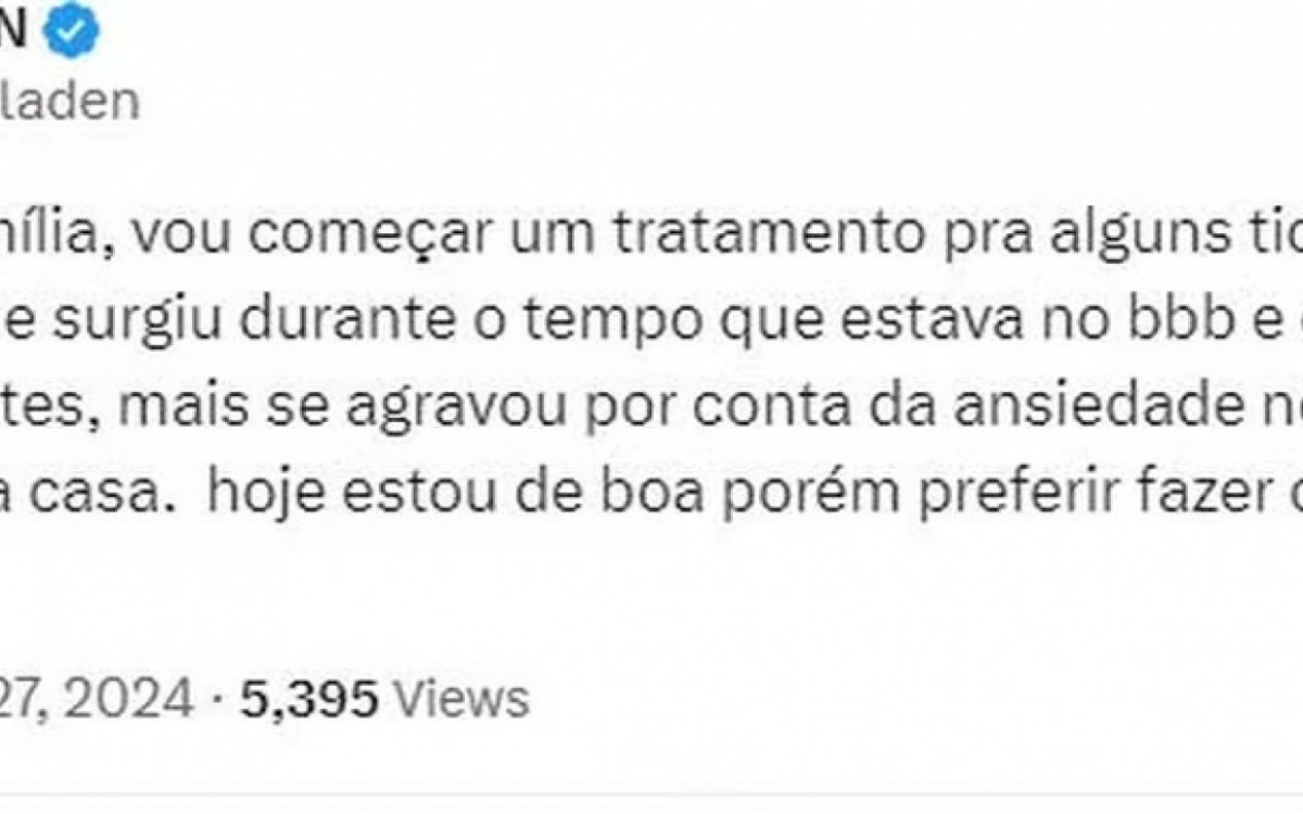 Tweet de MC Binn - Reprodução