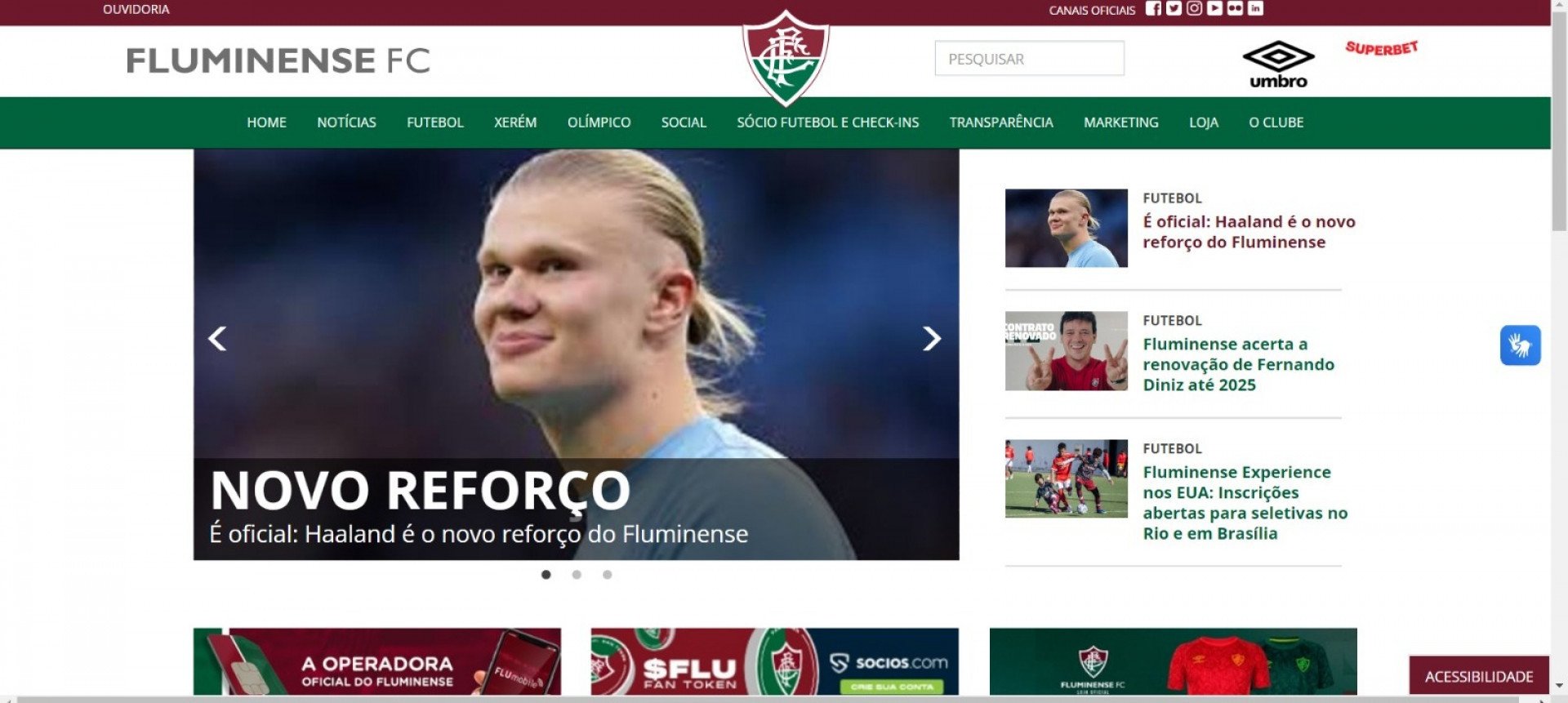 Hacker anuncia Haaland no Fluminense - Reprodução/Site do Fluminense