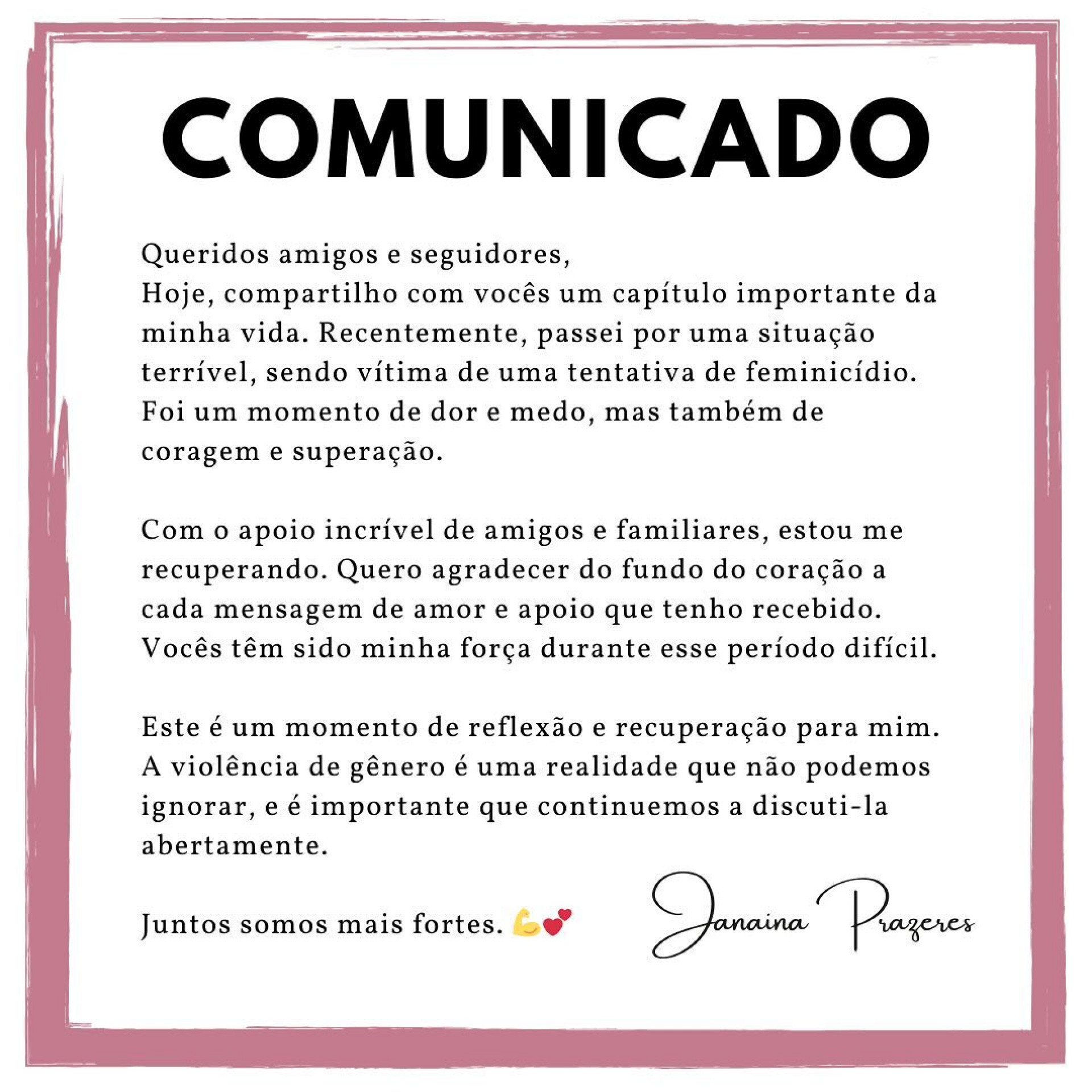 Influenciadora Janaína Prazeres relata ter sofrido tentativa de feminicídio do namorado - Reprodução