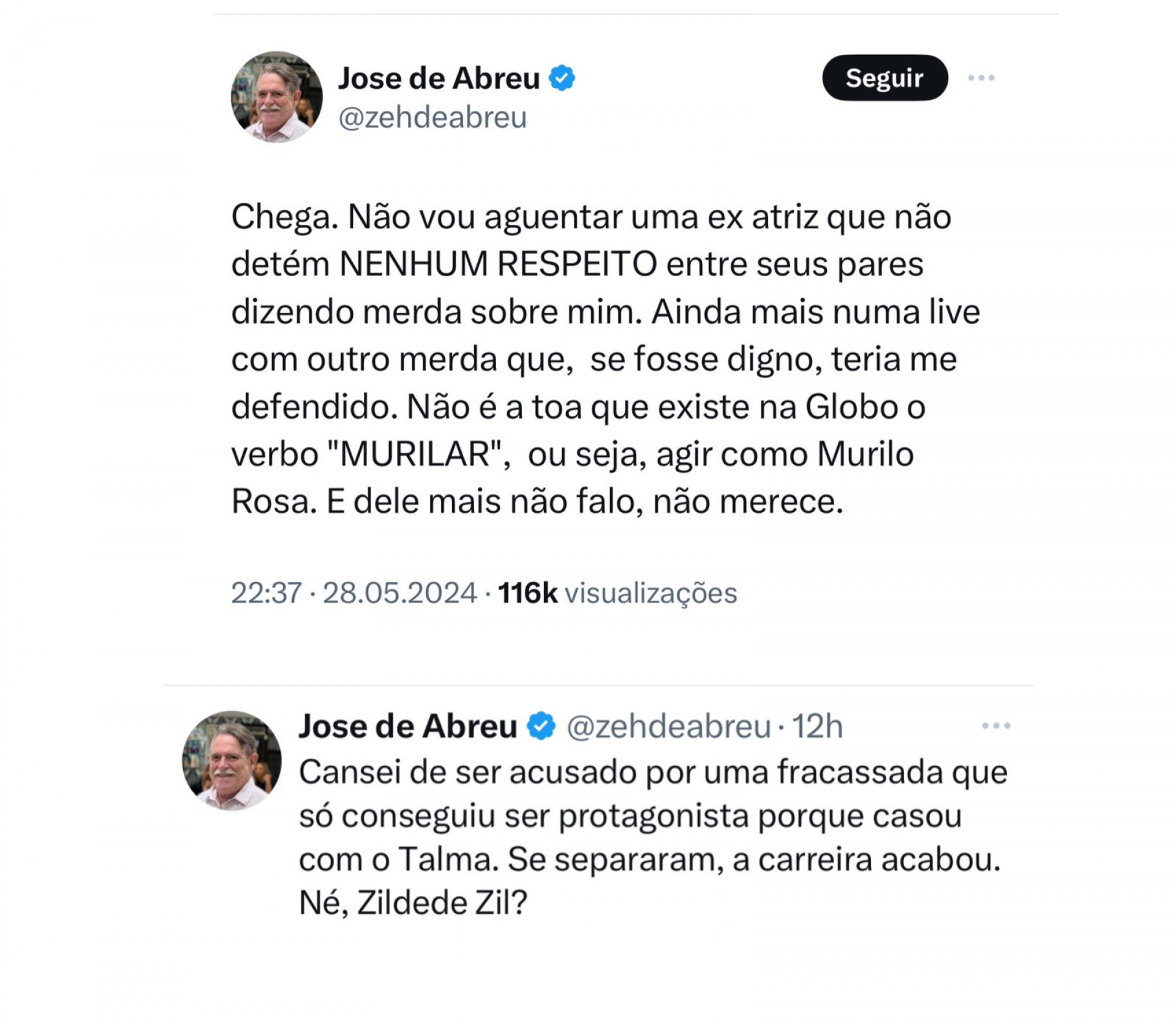 Após ser chamado de ?bafudo?, José de Abreu expõe Maria Zilda: ?Traiu o marido? - Foto: Reprodução