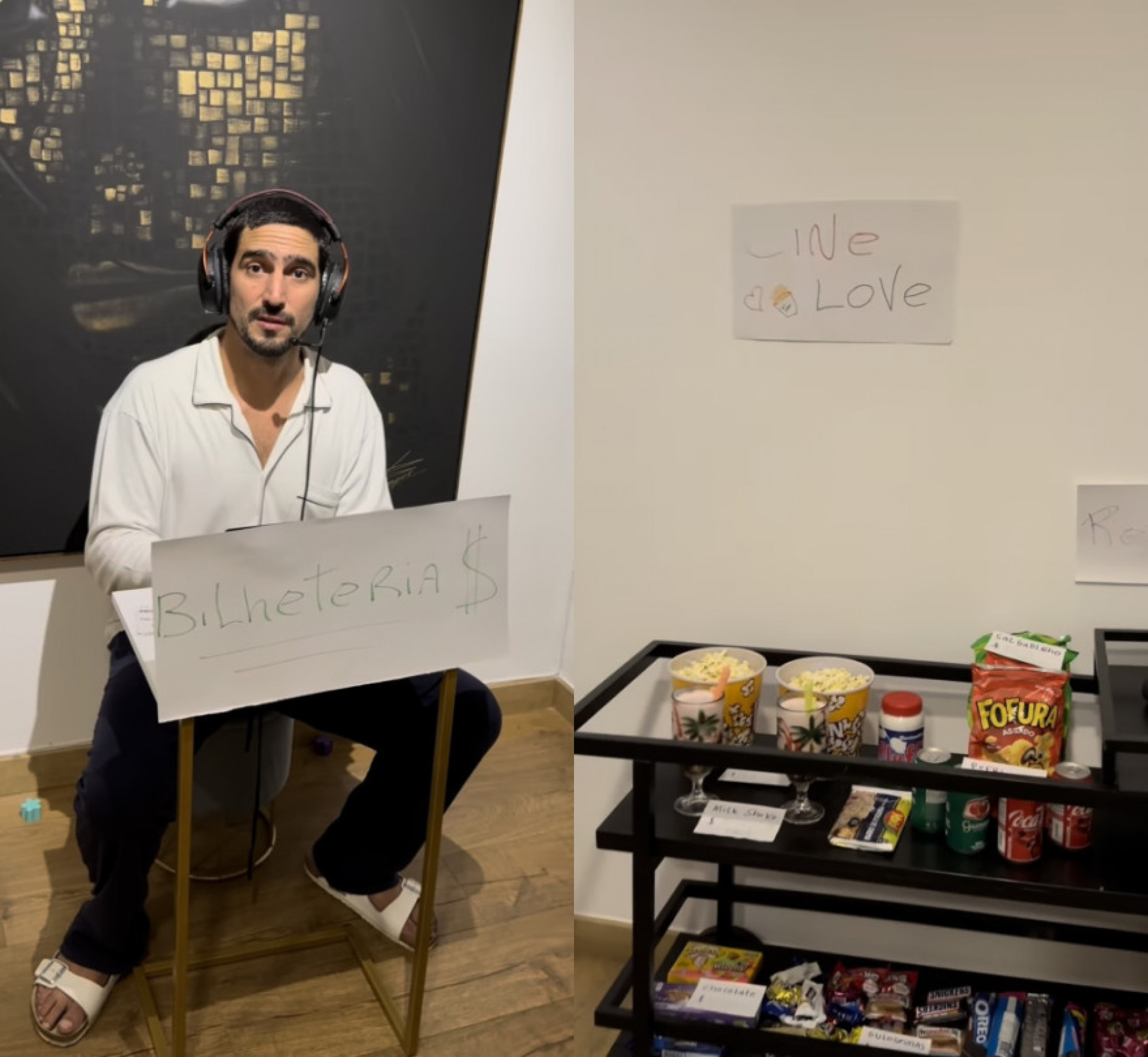 Renato Góes faz 'cinema' particular em casa para Thaila Ayala - Reprodução