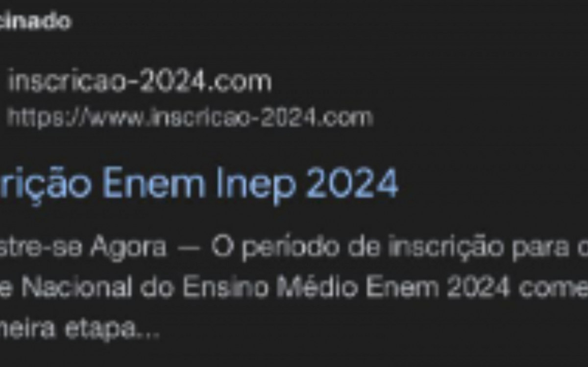Link patrocinado no Google aparece falsamente como link para se inscrever no Enem