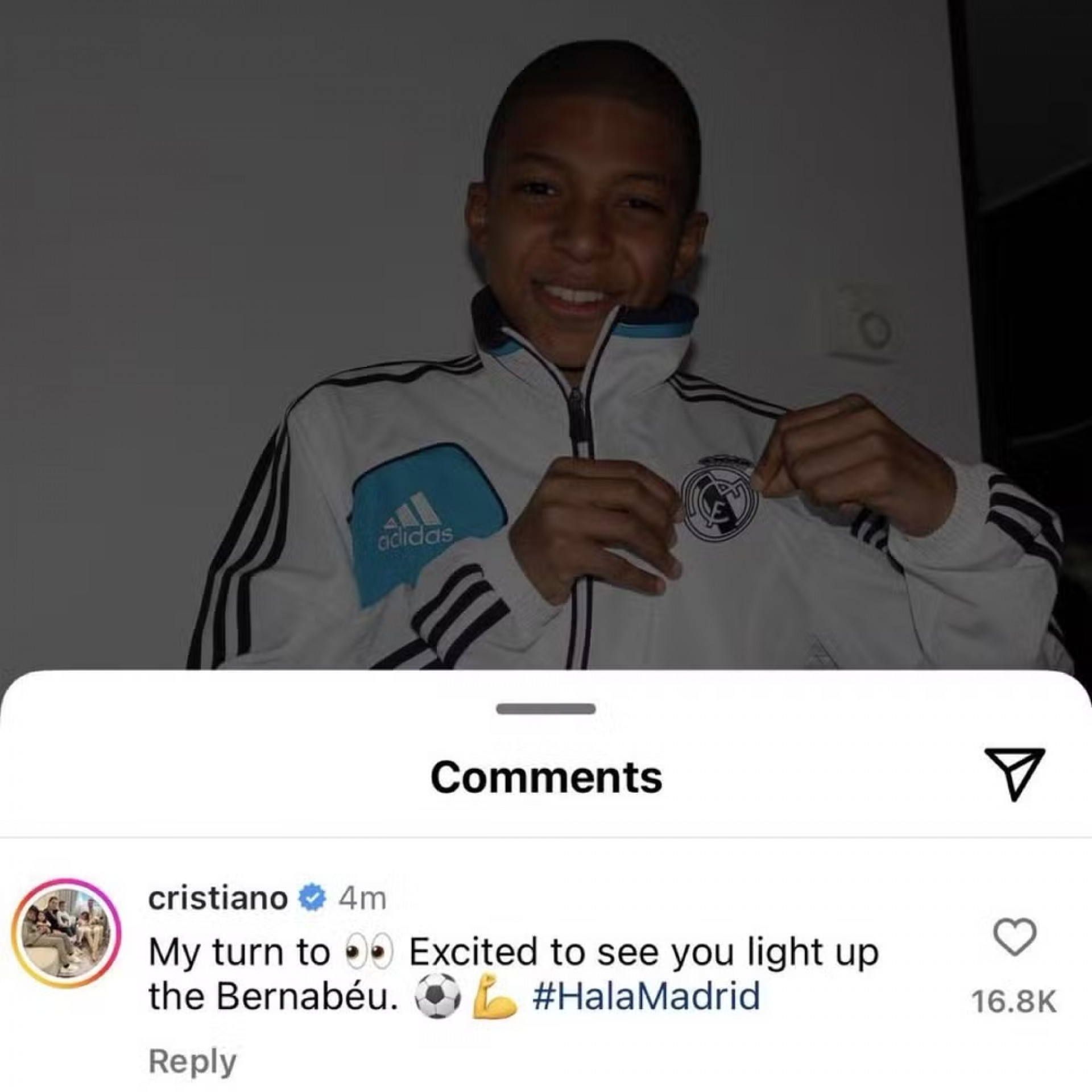 Cristiano Ronaldo publica mensagem de apoio à Mbappé - Reprodução / Instagram