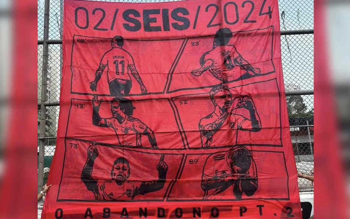 Torcida do Flamengo cria bandeirão do 6 a 1 sobre Vasco
