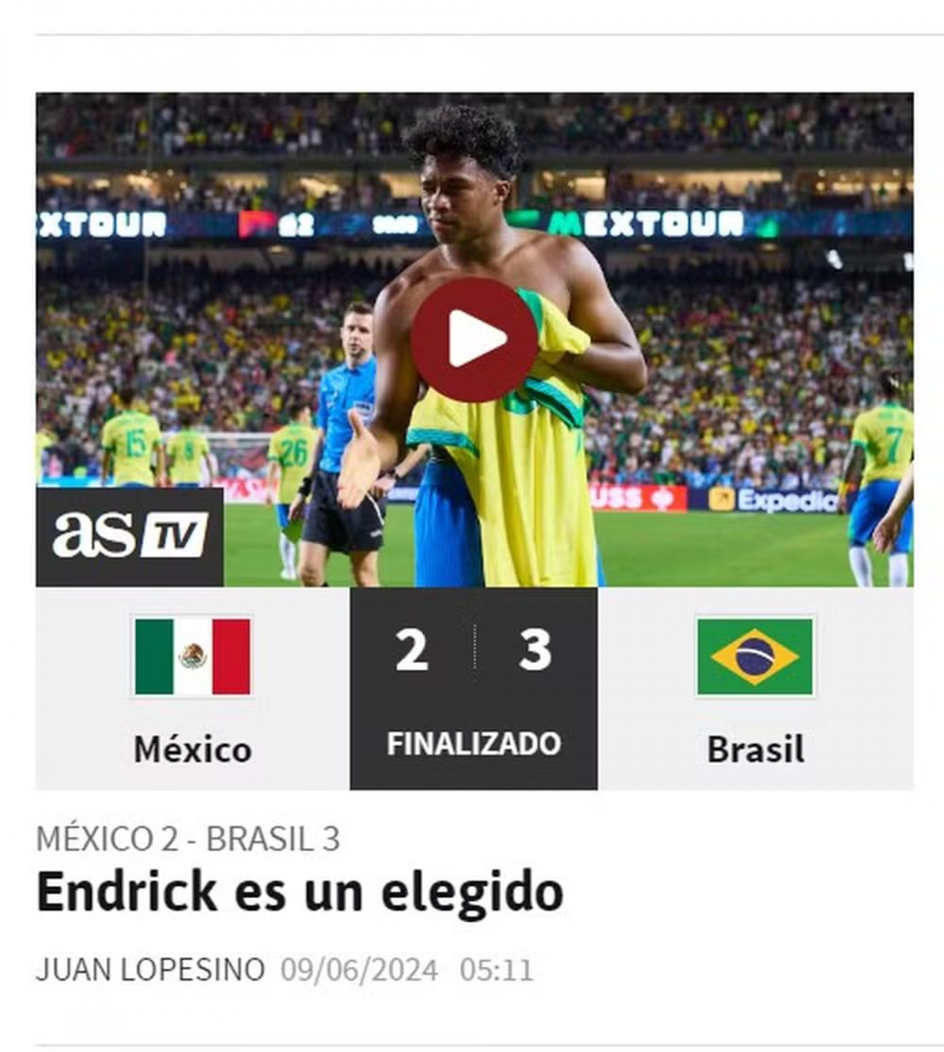 Jornal "As" define Endrick como "o escolhido" - Reprodu&ccedil;&atilde;o