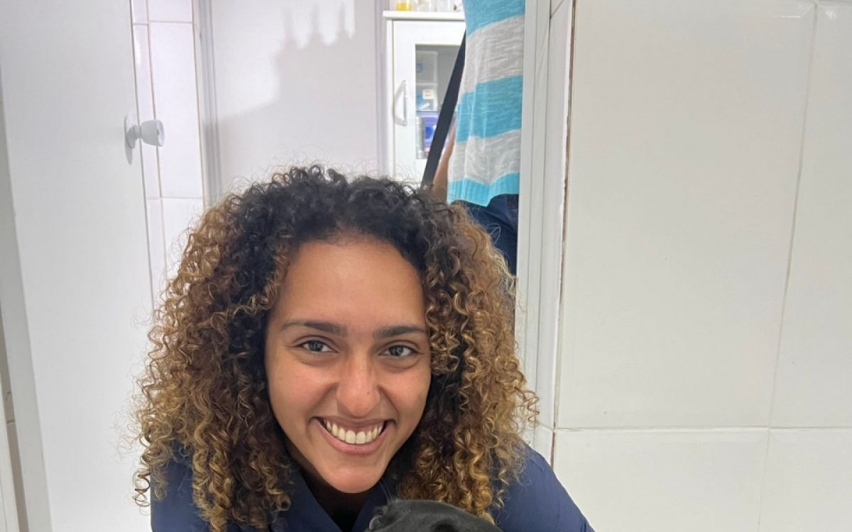 Veterinária Caroline em atendimento  - Arquivo pessoal/Carolina Maria de Azeredo
