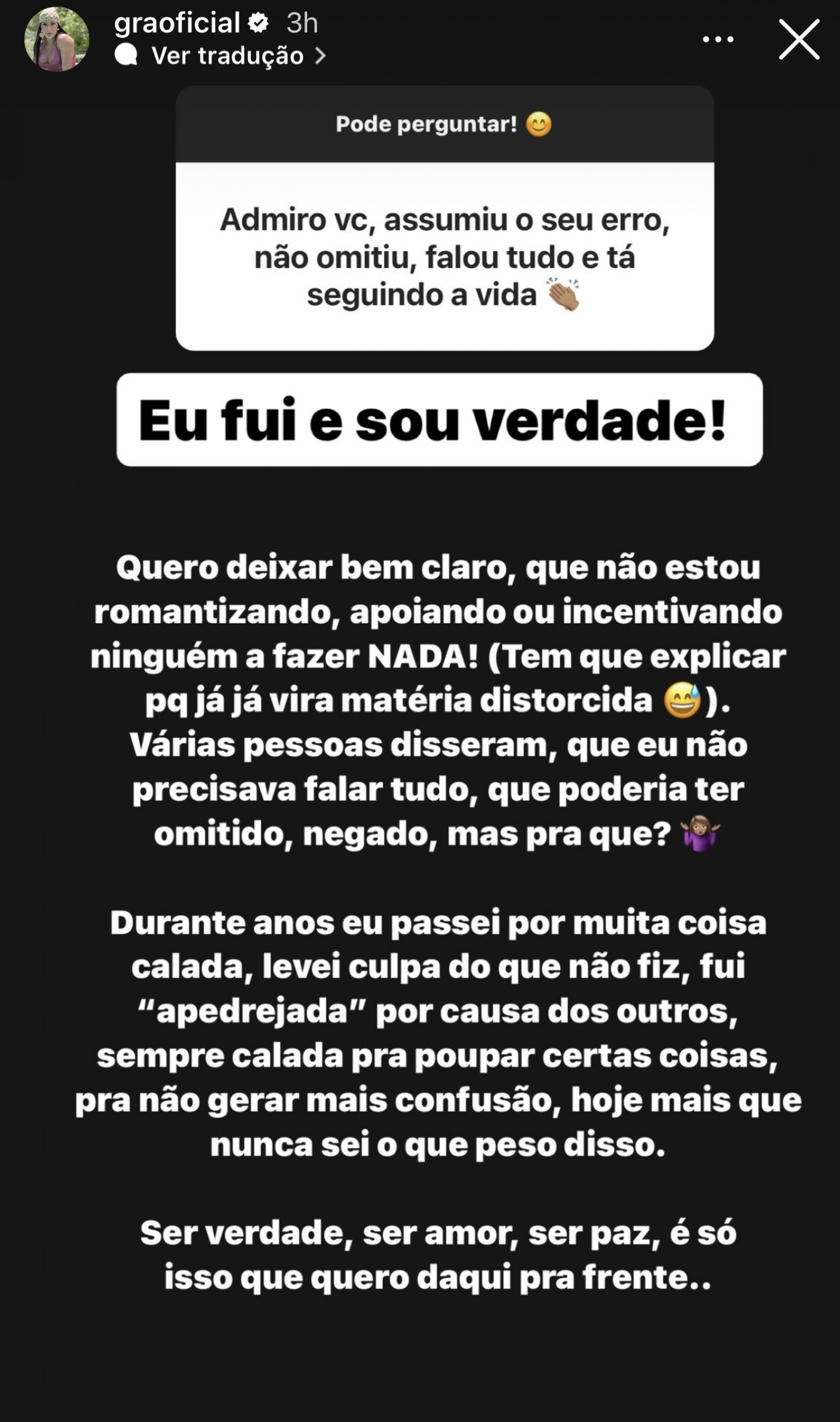 Gracyanne Barbosa recebe elogio por 'assumir erros' e declara: 'Fui e sou verdade' - Reprodução