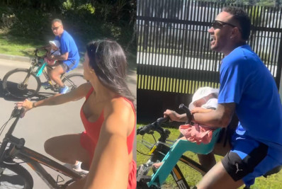 Neymar e Bruna Biancardi mostram primeiro passeio de bicicleta de Mavie