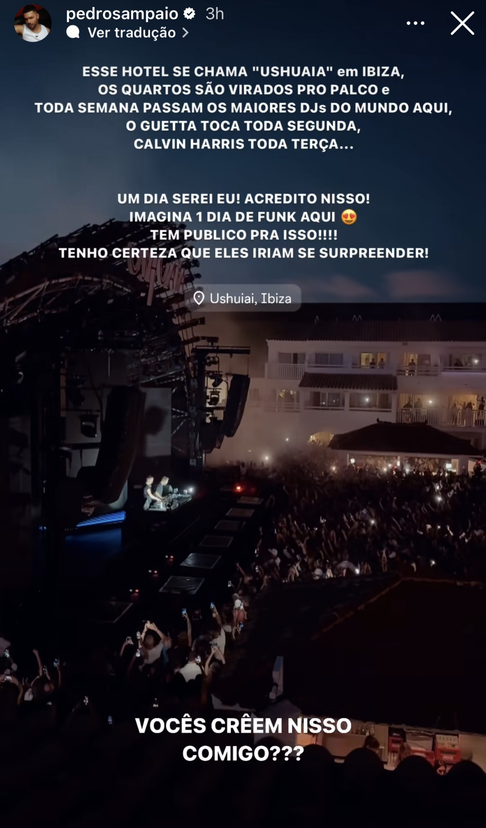 Pedro Sampaio curte show de David Guetta em Ibiza - Reprodução
