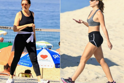 Lilia Cabral e Mariana Goldfarb praticam caminhada em dia ensolarado