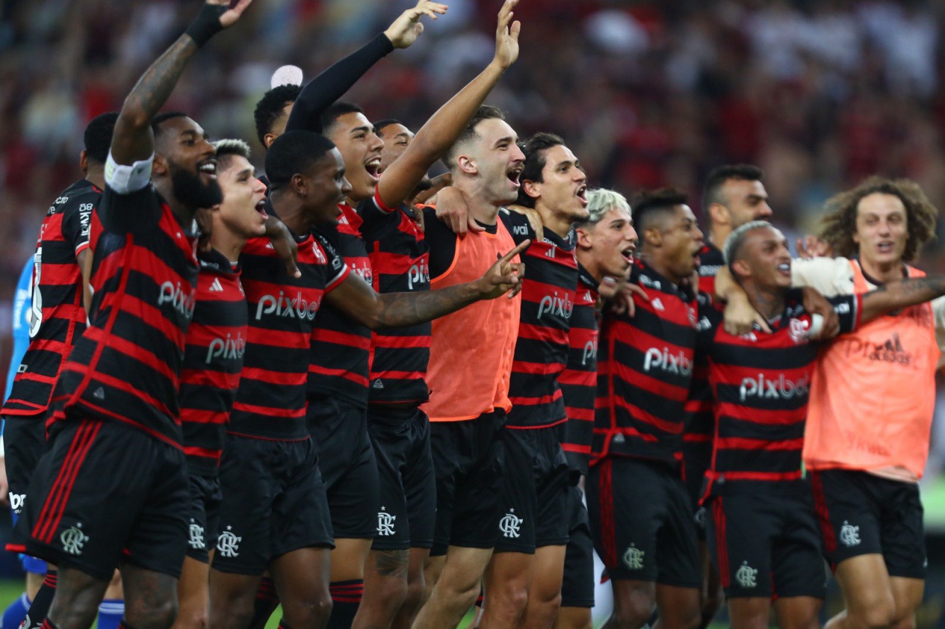 Jogadores do Flamengo celebraram com a torcida após vitória sobre o Fluminense - Gilvan de Souza / CRF