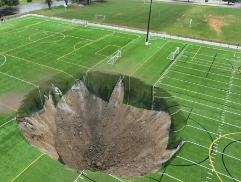 Vídeo: cratera gigante se abre em campo de futebol