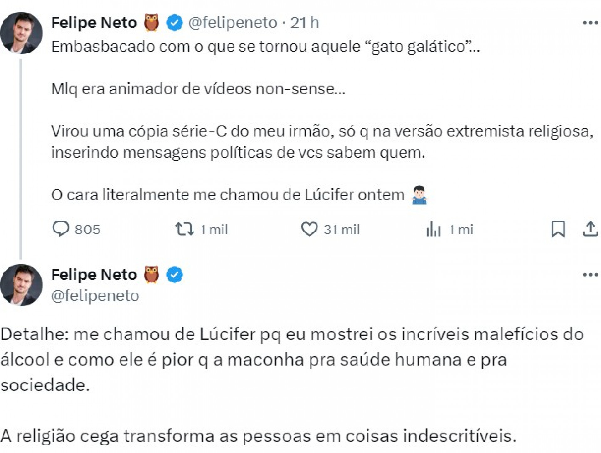 Influenciador infantil troca farpas com Felipe Neto após ser acusado de fazer post nazista - Reprodução / X