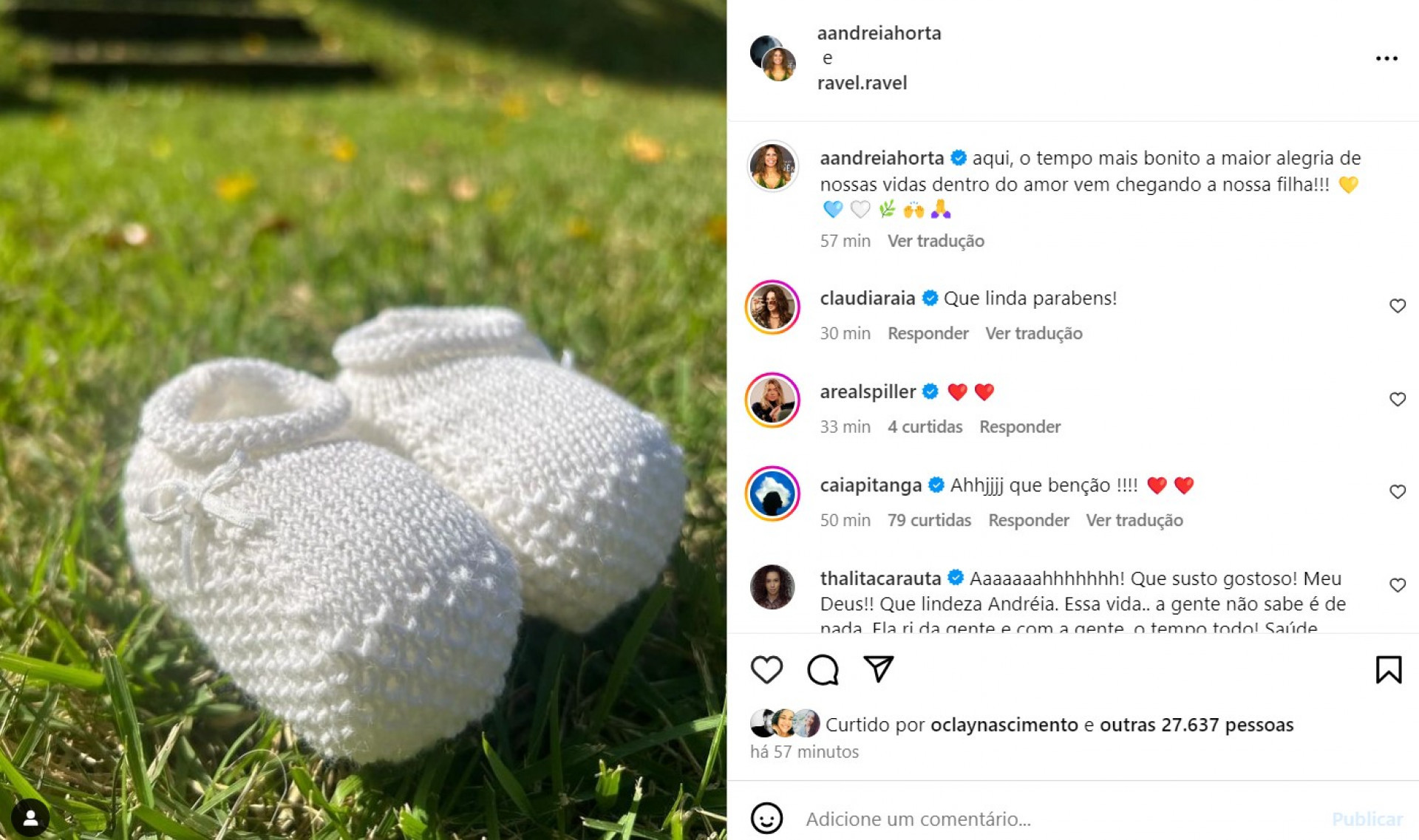 Amigos e famosos vibram com a notícia da gravidez de Andréia Horta - Reprodução / Instagram