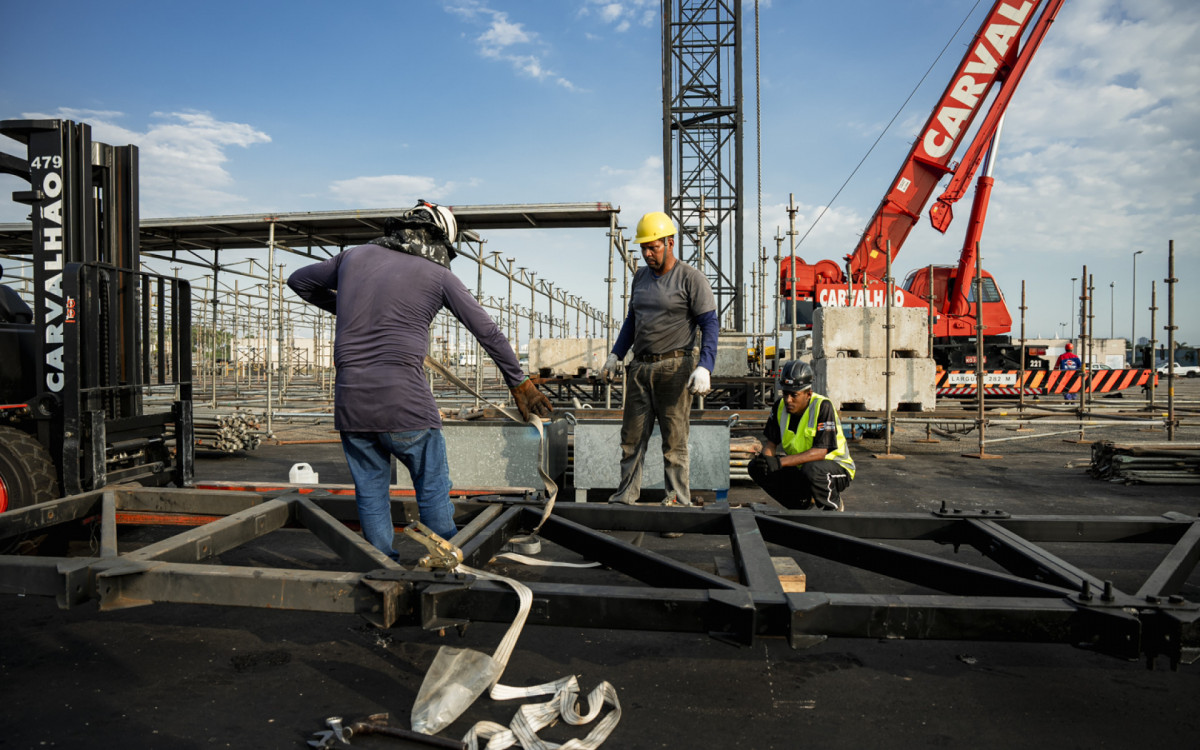 Palco Mundo começa a ser montado para o Rock in Rio no Parque Olímpico - Mariana Sena/Divulgação Rock in Rio