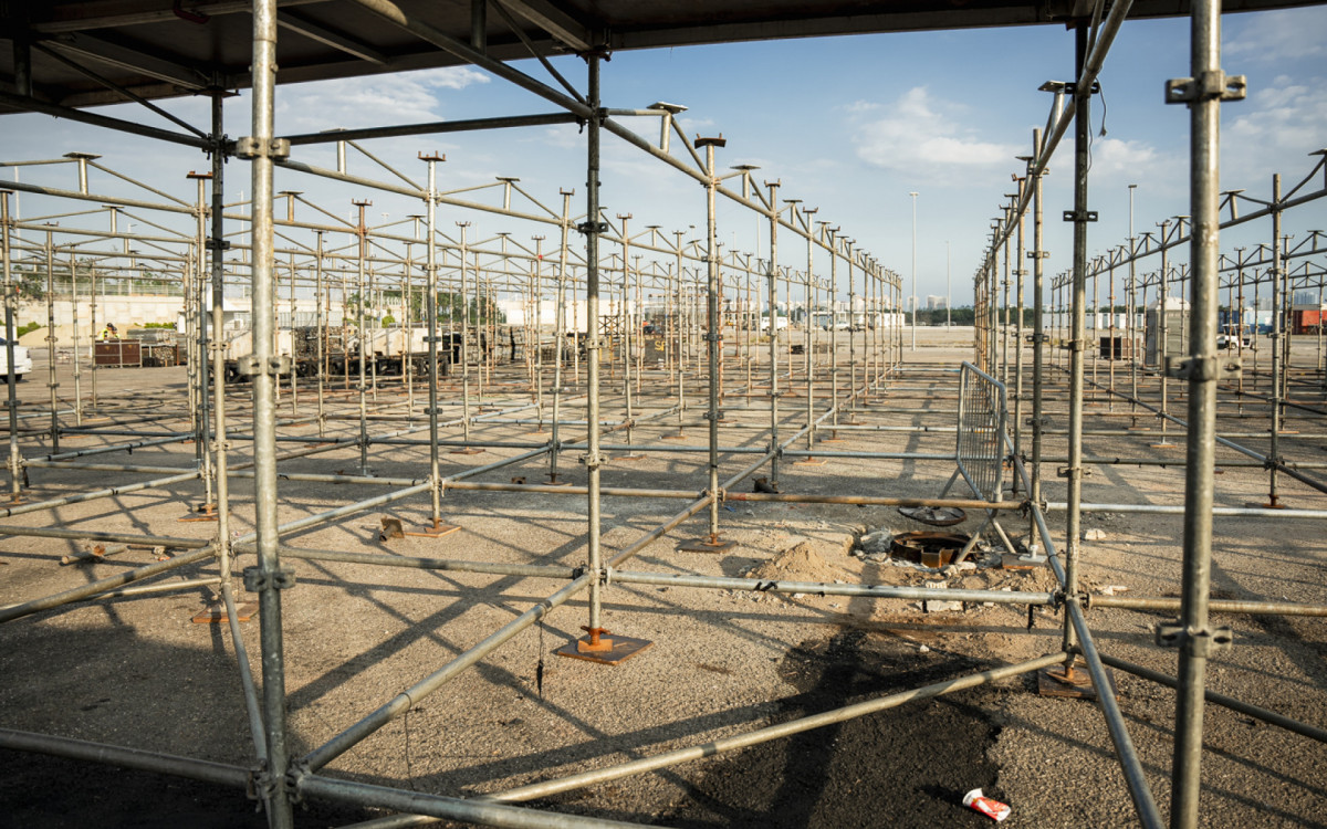 Palco Mundo começa a ser montado para o Rock in Rio no Parque Olímpico - Mariana Sena/Divulgação Rock in Rio