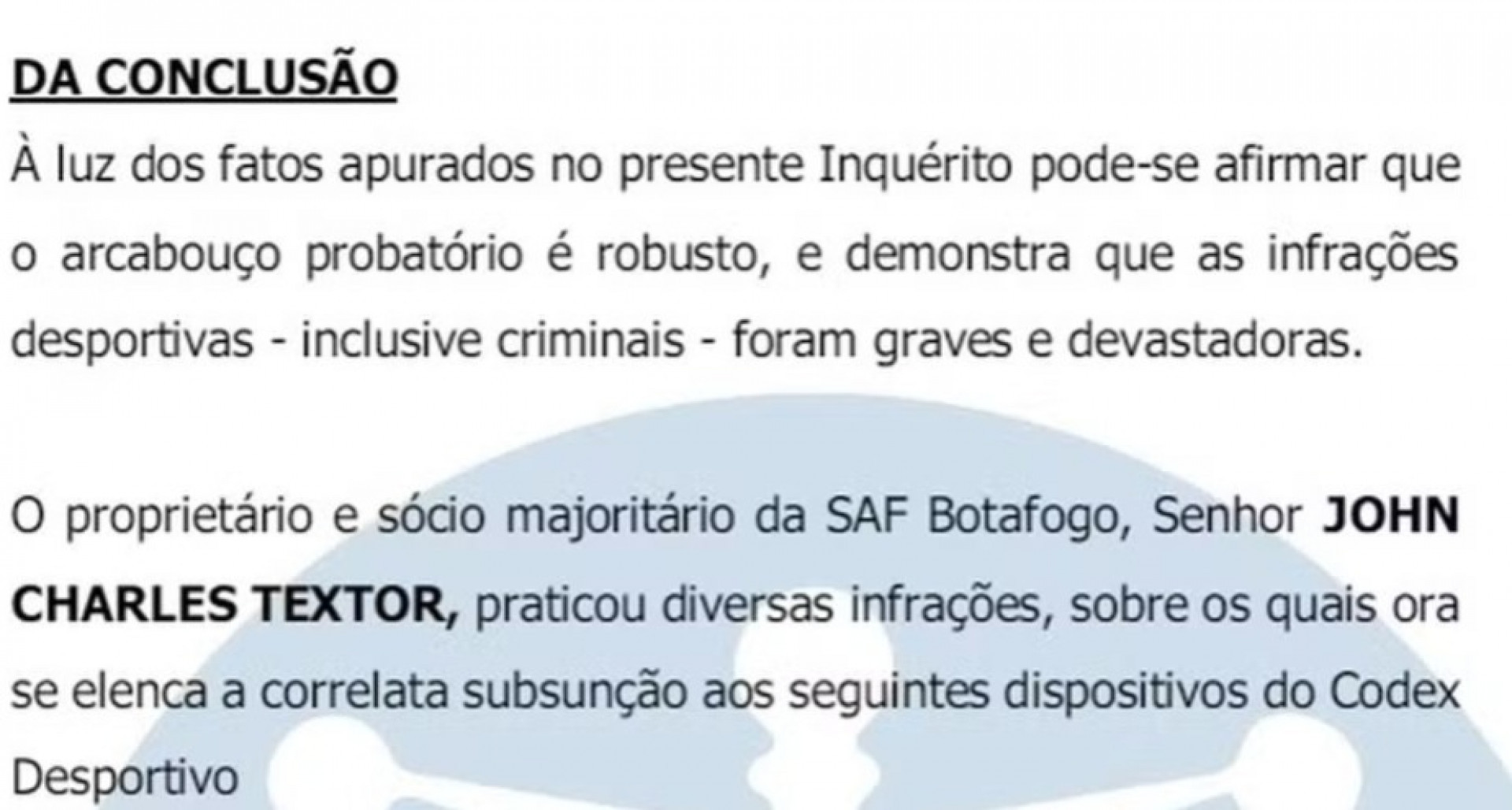 Relatório do STJD sobre as denúncias de John Textor - Reprodução