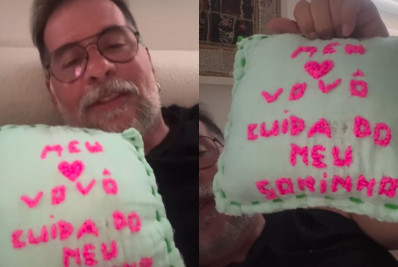 Leandro Hassum arrisca no bordado e faz travesseiro para a neta: 'Um mala babão'