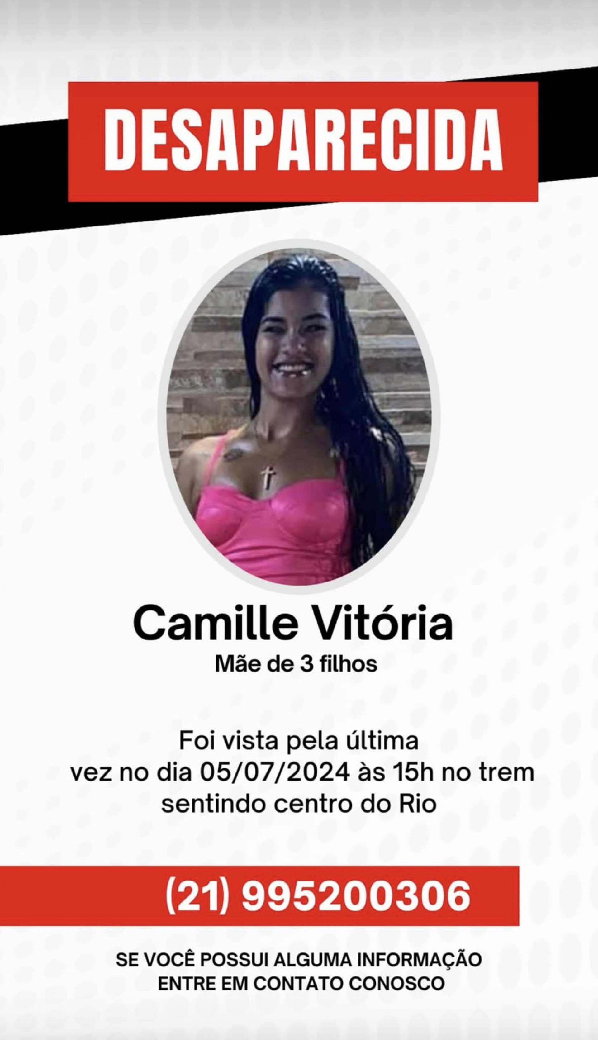 Polícia Civil investiga o paradeiro de Camille Vitória, de 21 anos, vista pela última vez no Centro do Rio - Divulgação