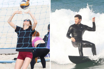 Camila Queiroz e Klebber Toledo se exercitam na Barra da Tijuca