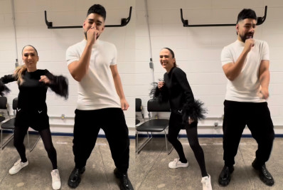 Dilsinho e Tatá Werneck dançam pagode e apresentadora brinca: 'Pareço um grilo'