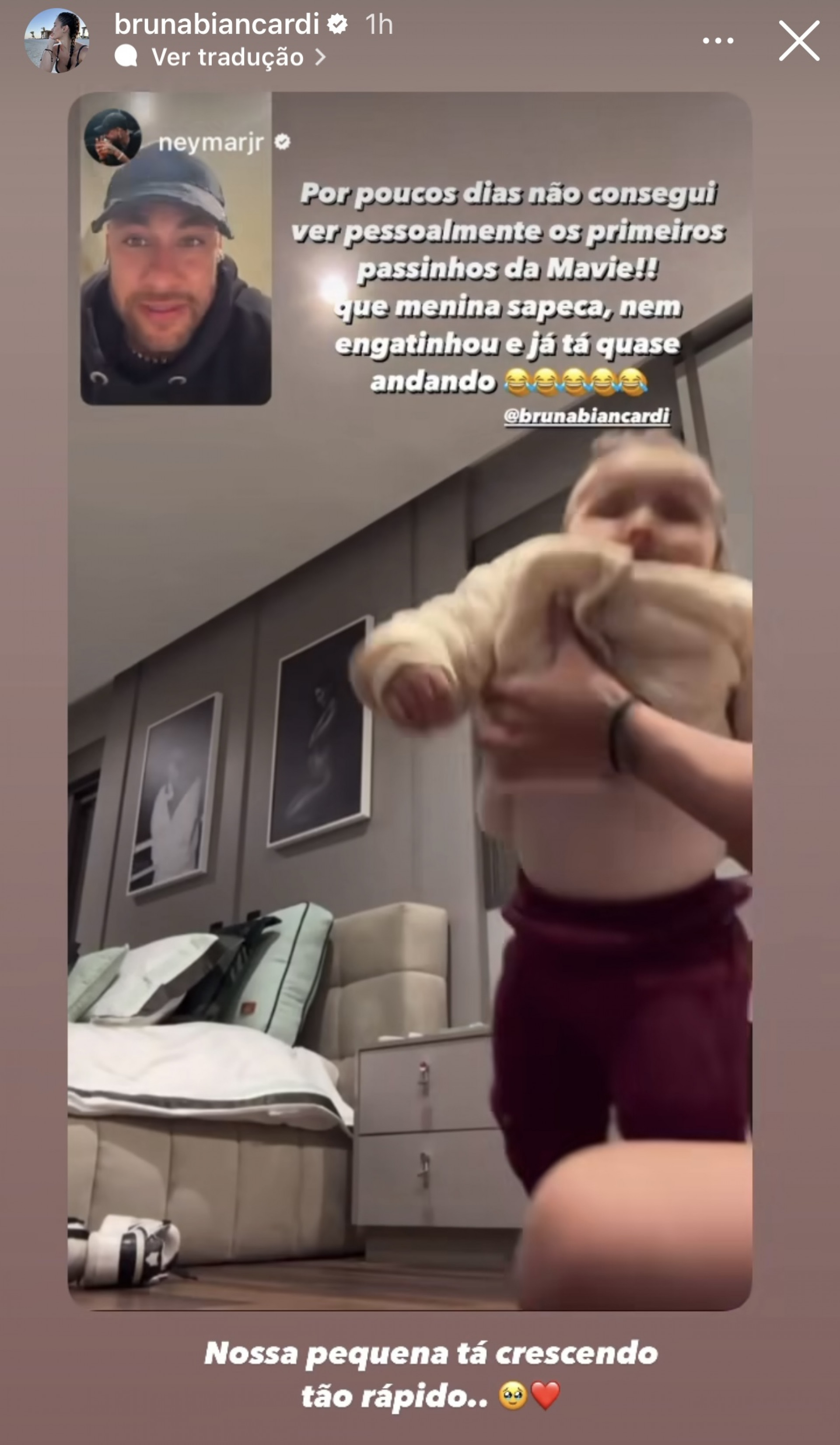 Neymar se surpreende ao assistir primeiros passos da filha - Reprodução