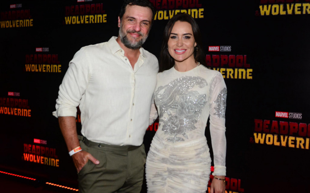 Rodrigo Lombardi e Leticia Santiago marcam presença no evento de lançamento de \'Deadpool & Wolverine\' 