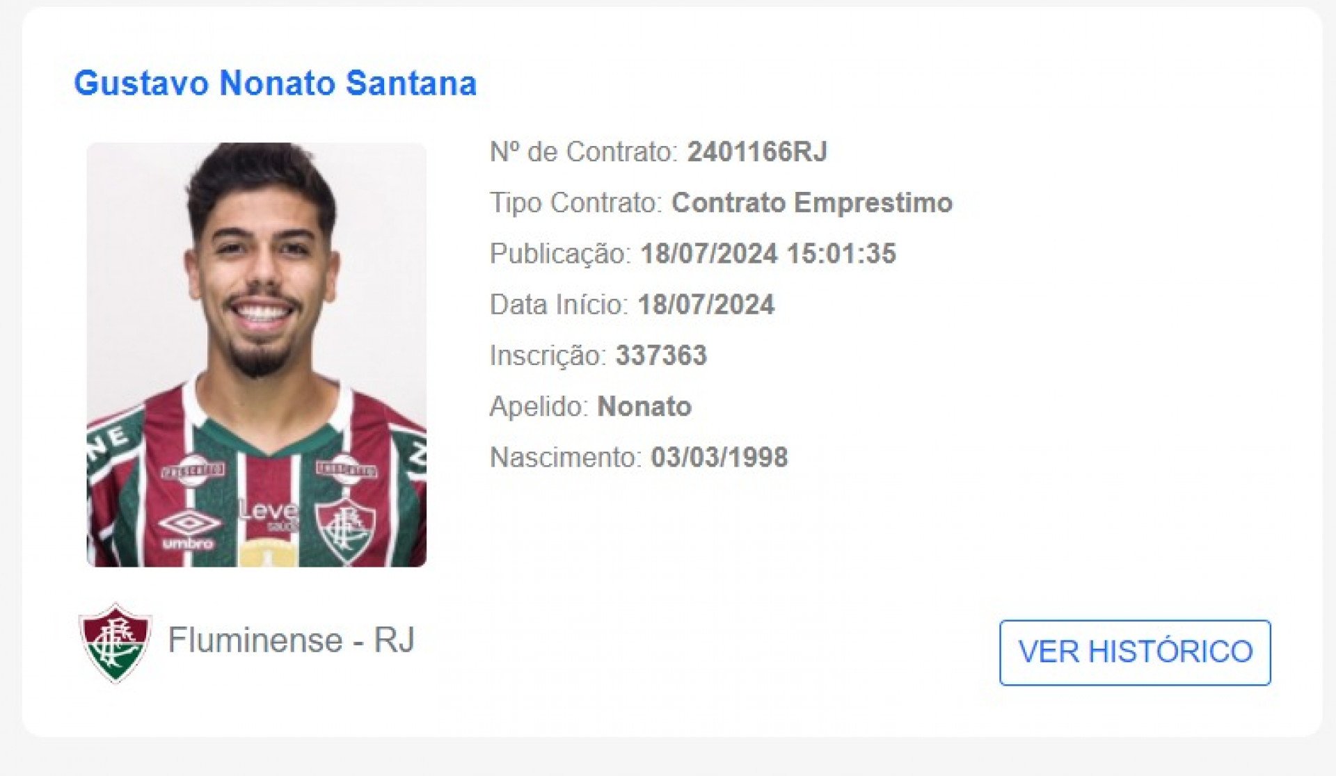 Nonato foi regularizado no BID e está liberado para fazer sua reestreia pelo Fluminense - Reprodução