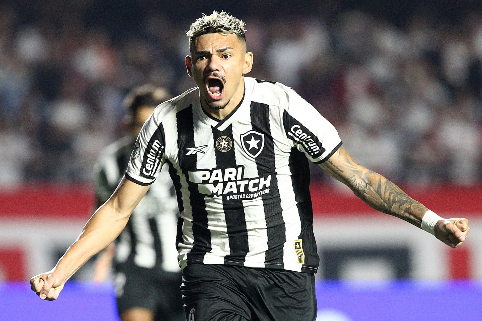 Tiquinho Soares vibra ap&oacute;s marcar em S&atilde;o Paulo x Botafogo - V&iacute;tor Silva/Botafogo