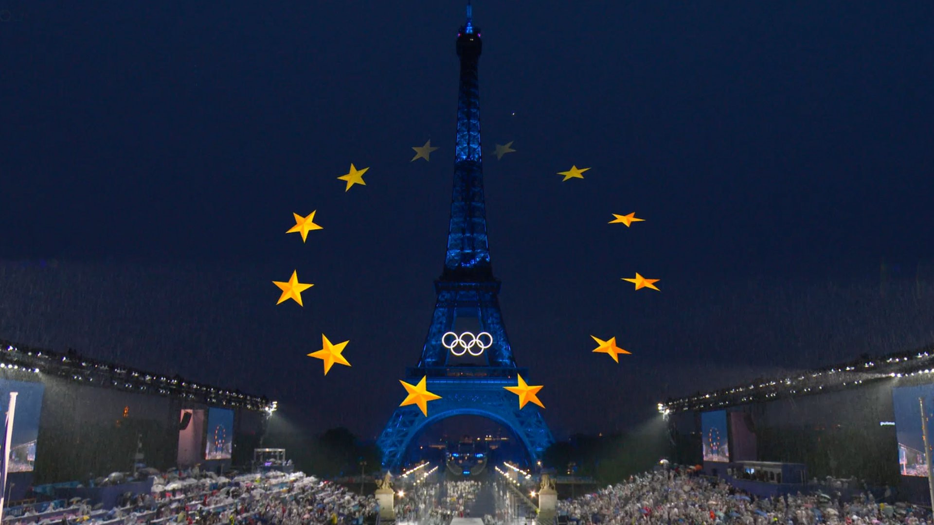 Torre Eiffel foi iluminada de azul na abertura das Olimpíadas - Divulgação/COI