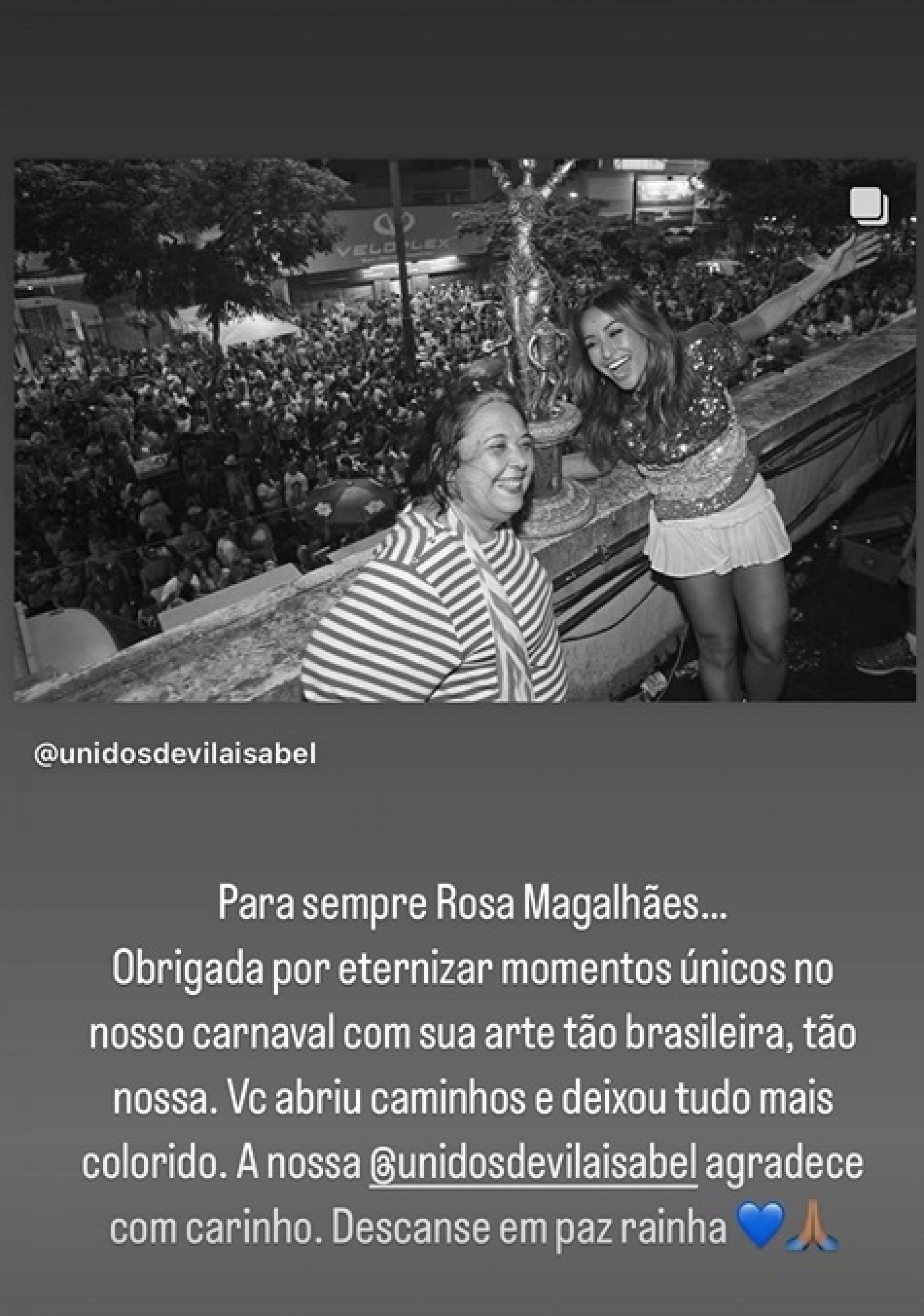 Sabrina Sato presta homenagem à Rosa Magalhães - Reprodução do Instagram
