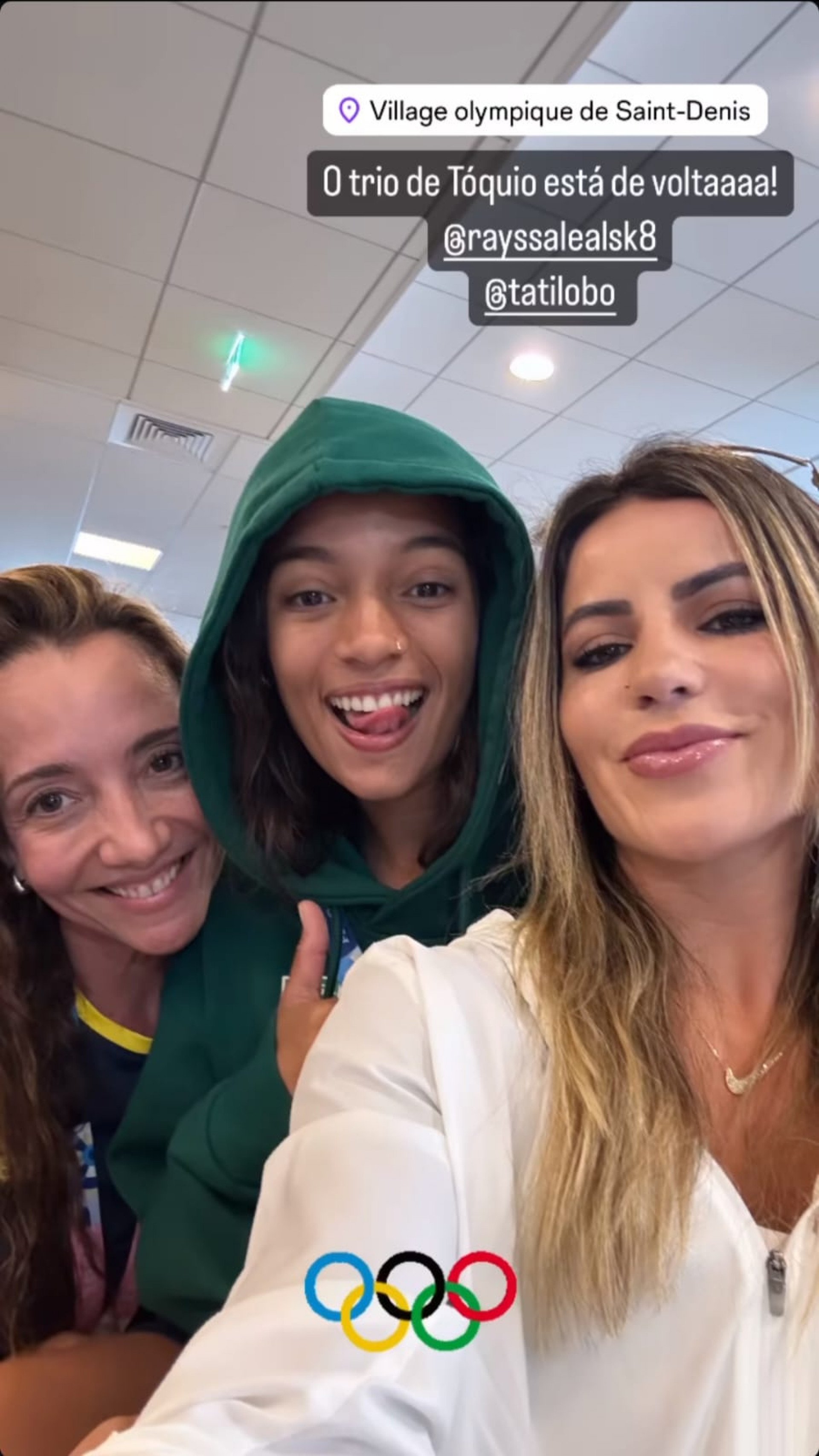 Letícia Bufoni visita as amigas Rayssa Leal e Tatiana Lobo na Vila Olímpica de Paris - Reprodução / Instagram