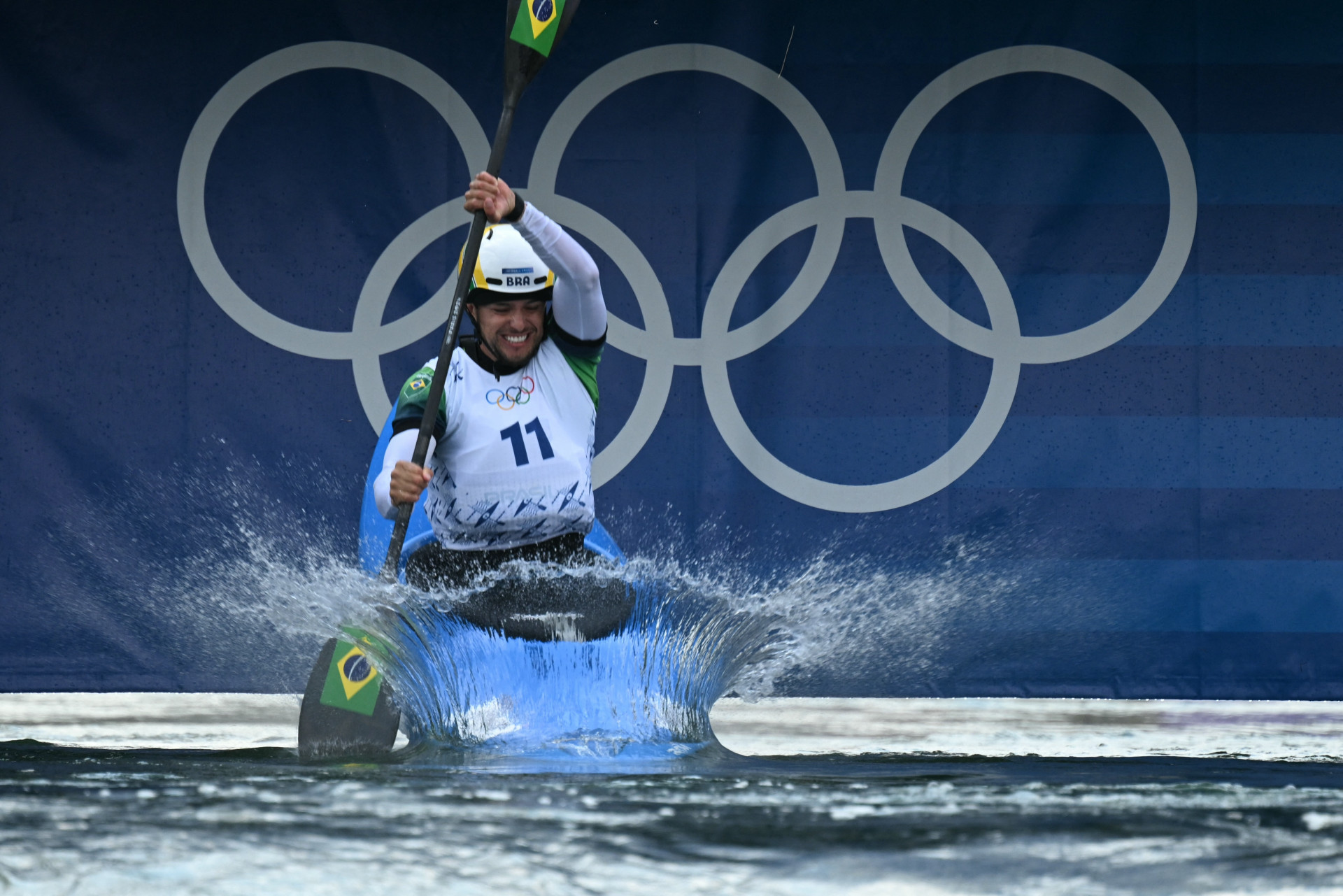 Pepê Gonçalves foi muito bem na prova de rankeamento do caiaque extremo da canoagem slalom, na Olimpíada de Paris - Bertrand Guay / AFP