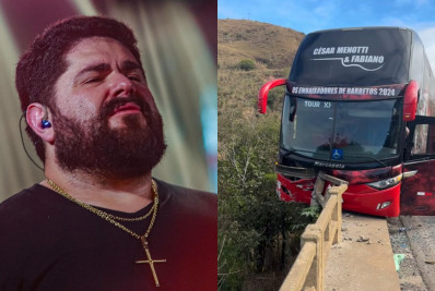 Cesar Menotti publica imagens do acidente de ônibus e desabafa: 'Livramento'