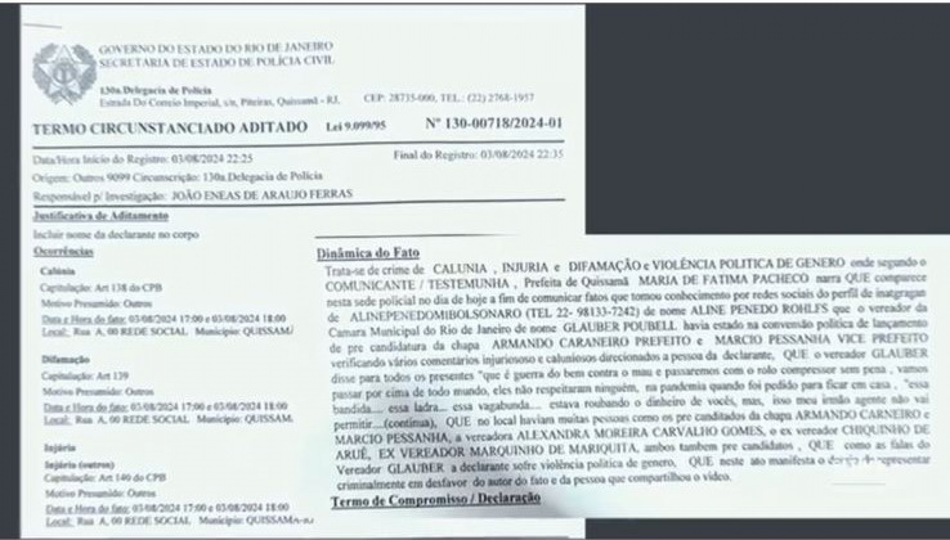 Prefeita Fátima Pacheco se pronuncia após registrar Boletim de Ocorrência por agressões sofridas durante convenção da oposição - Foto: Reprodução Vídeo Rede Social