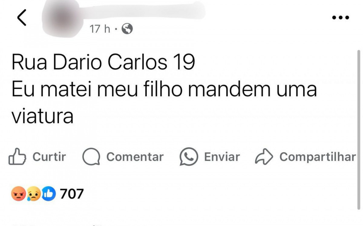 Postagem feita pela mãe do menino nesta quarta-feira (7)