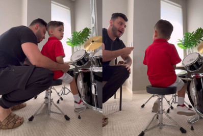 Murilo Huff mostra filho com Marília Mendonça aprendendo a tocar bateria: 'Evoluindo'