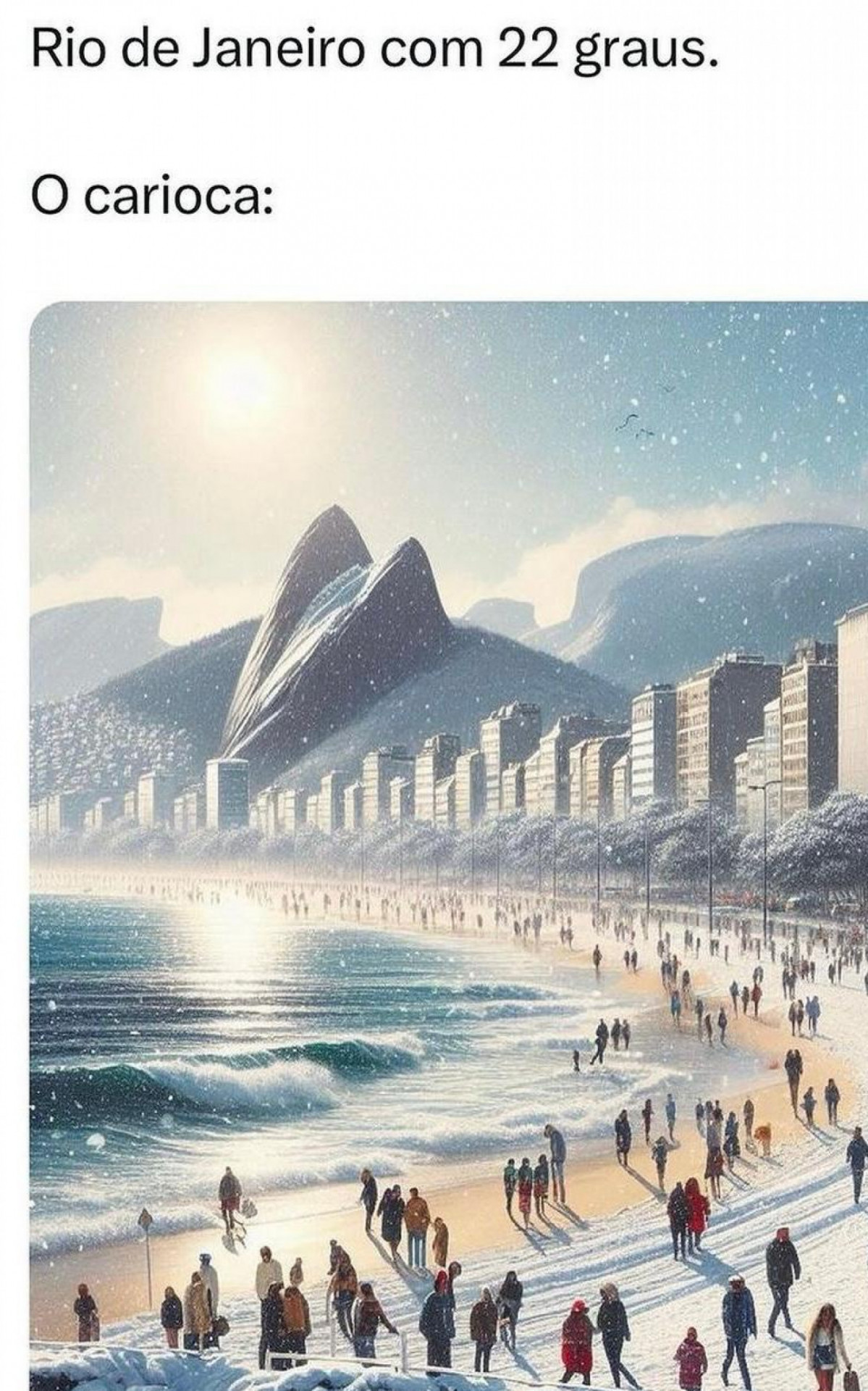 Montagem feita com o Rio tomado pela neve durante a frente fria