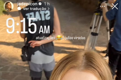 Jade Picon grava cenas de filme durante a madrugada e exibe bastidores