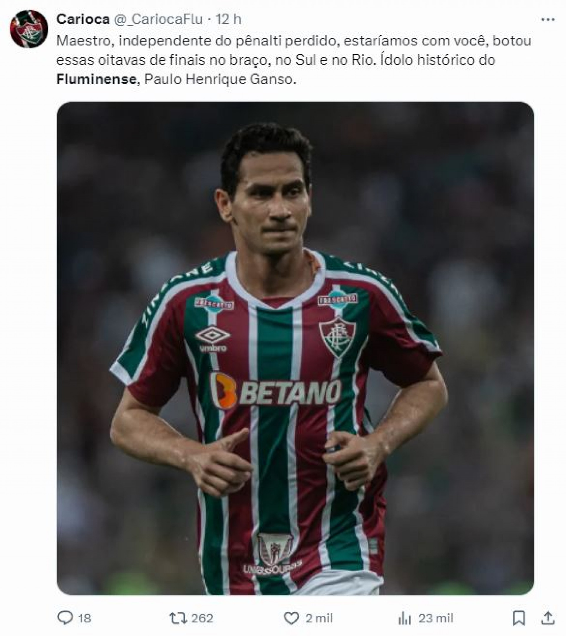 Tricolores exaltaram o tamanho de Ganso para o clube - Reprodução / X