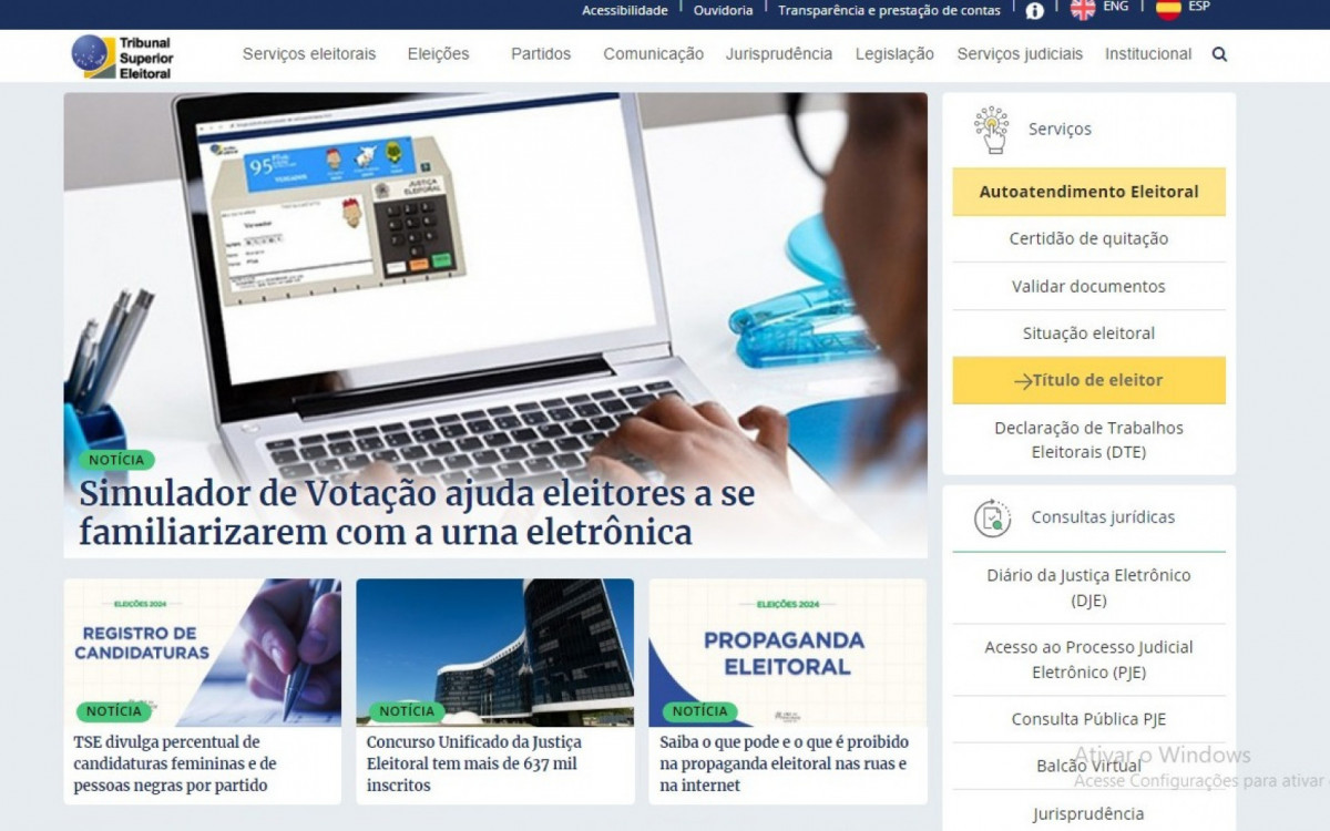 Capa do site do Tribunal Superior Eleitoral - Reprodução