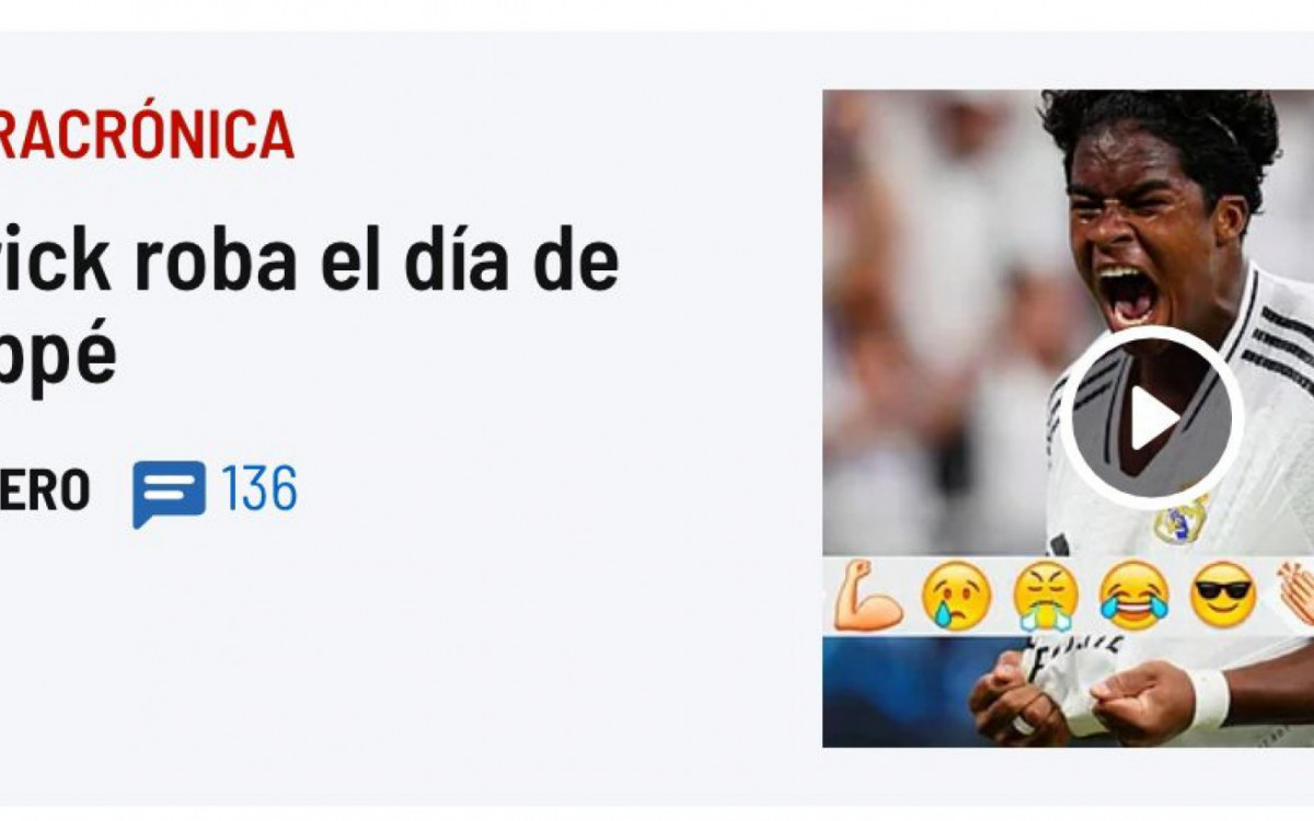 \'Endrick rouba o dia de Mbappé\', diz o jornal Marca